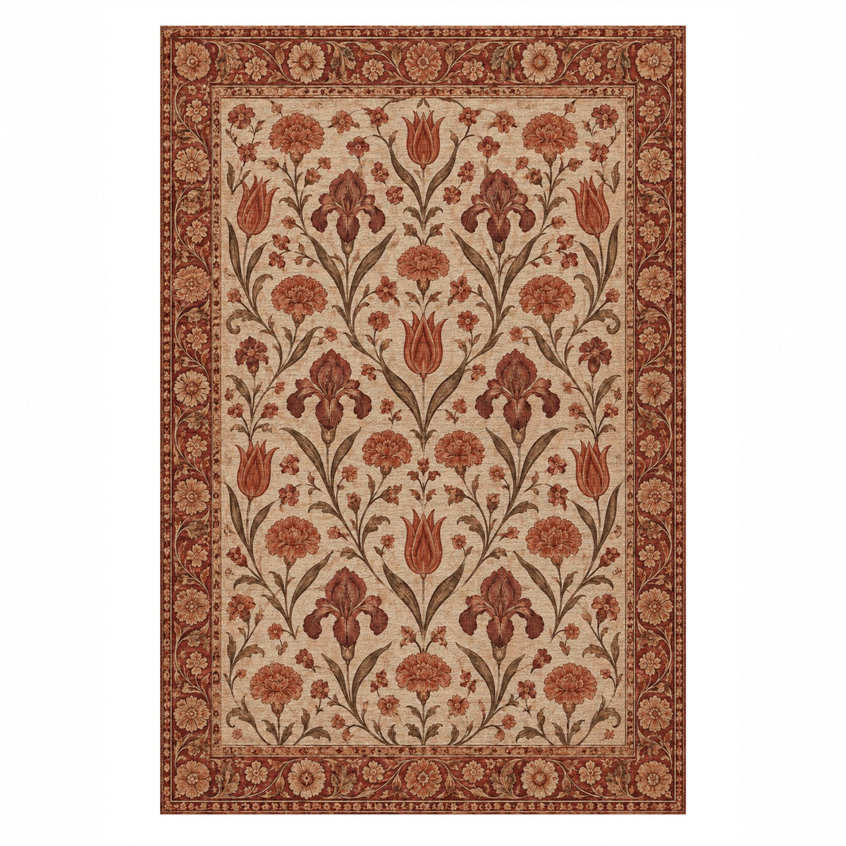 Mughal Blooms Rust Sand Classic Washable Rug — top view
