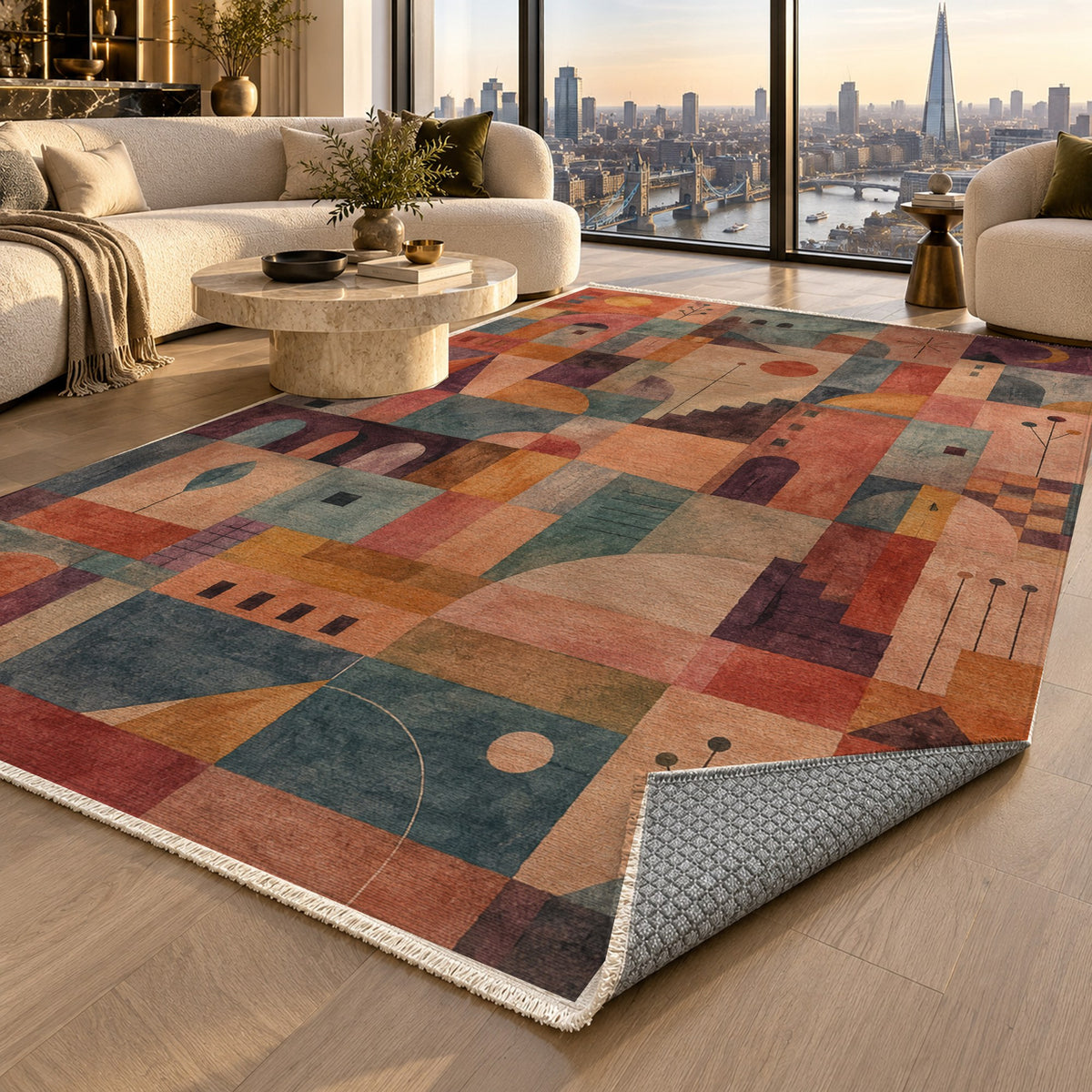 Musical City Abstract Washable Rug — london luxury living