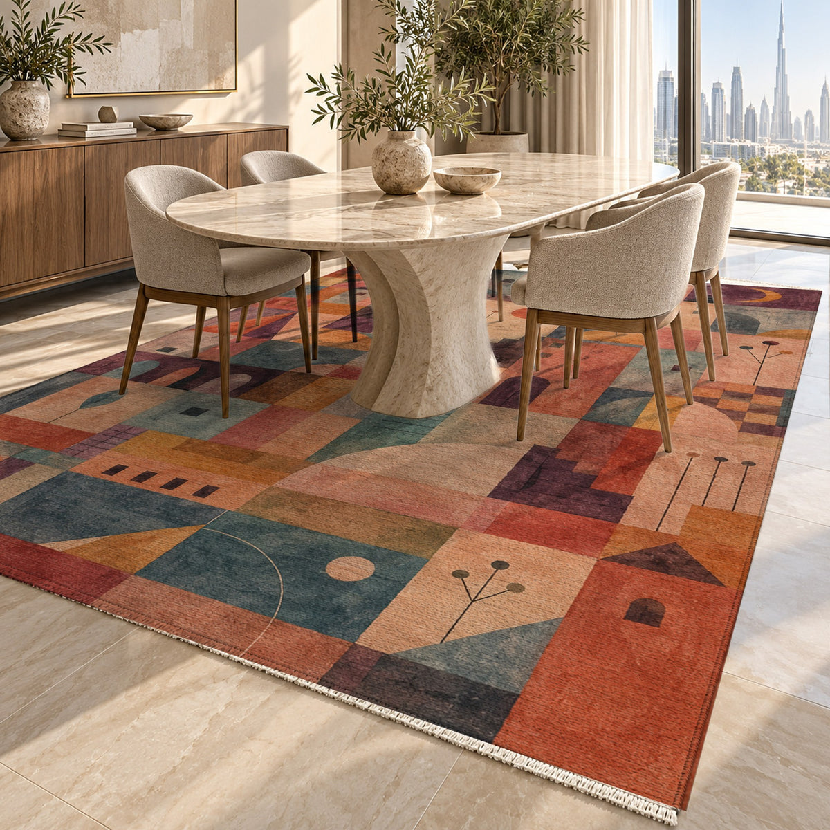 Musical City Abstract Washable Rug — dubai dining