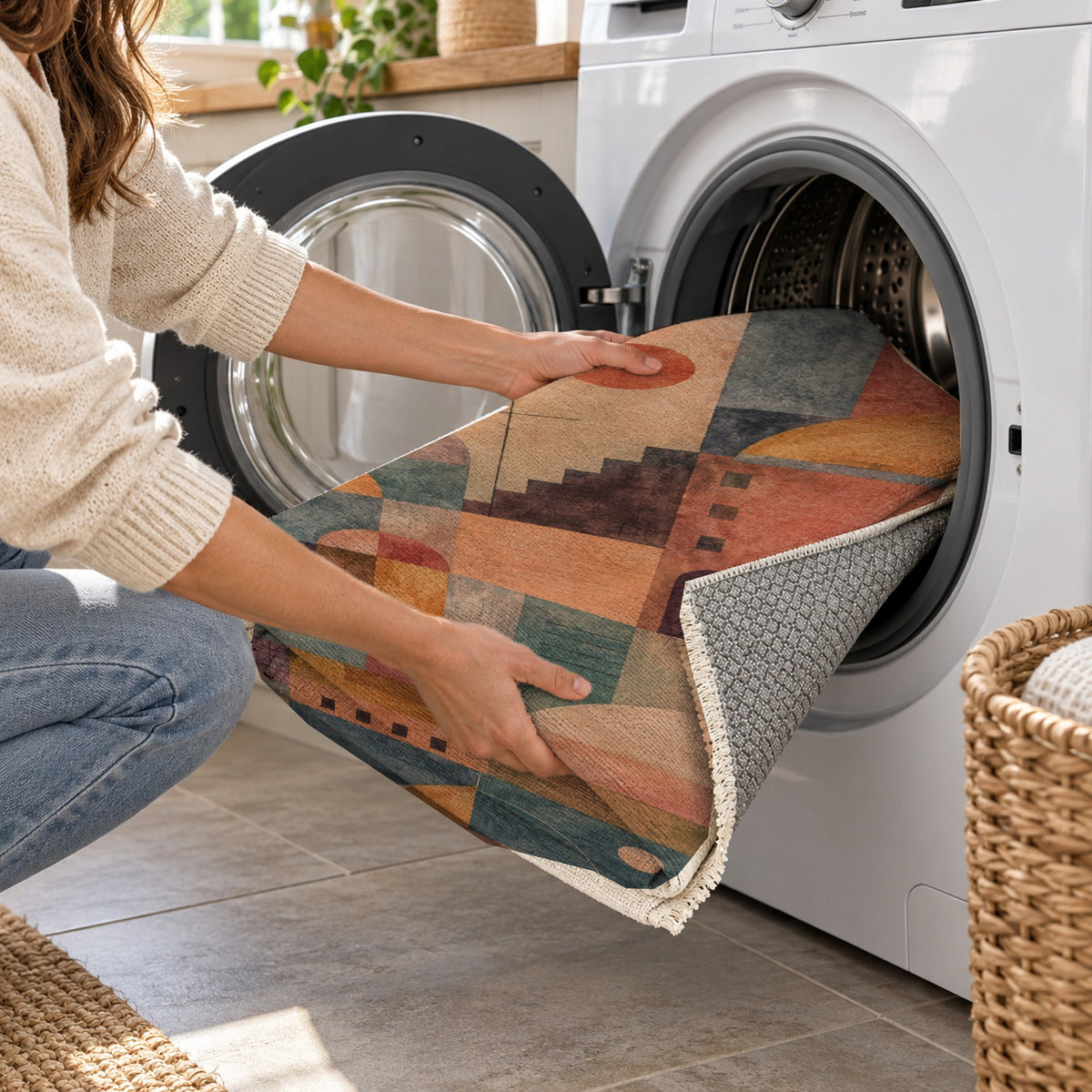 Musical City Abstract Washable Rug — washing machine