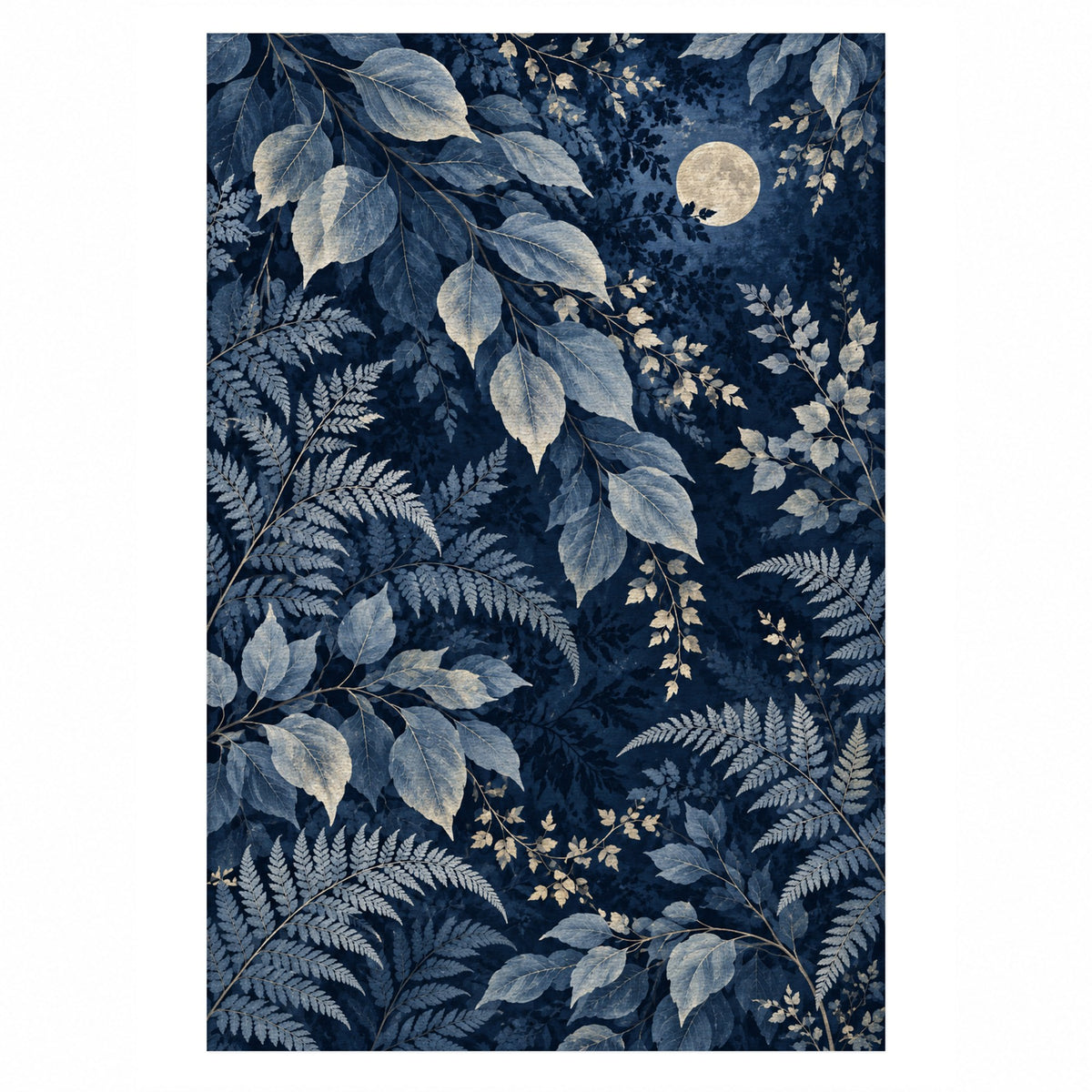 Night Forest Indigo Floral Washable Rug — top view