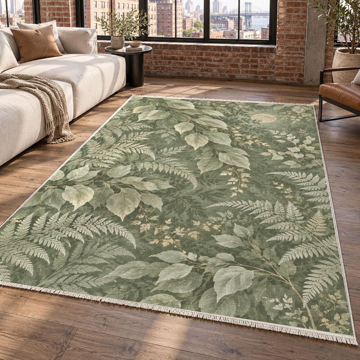Night Forest Sage Floral Washable Rug — new york living