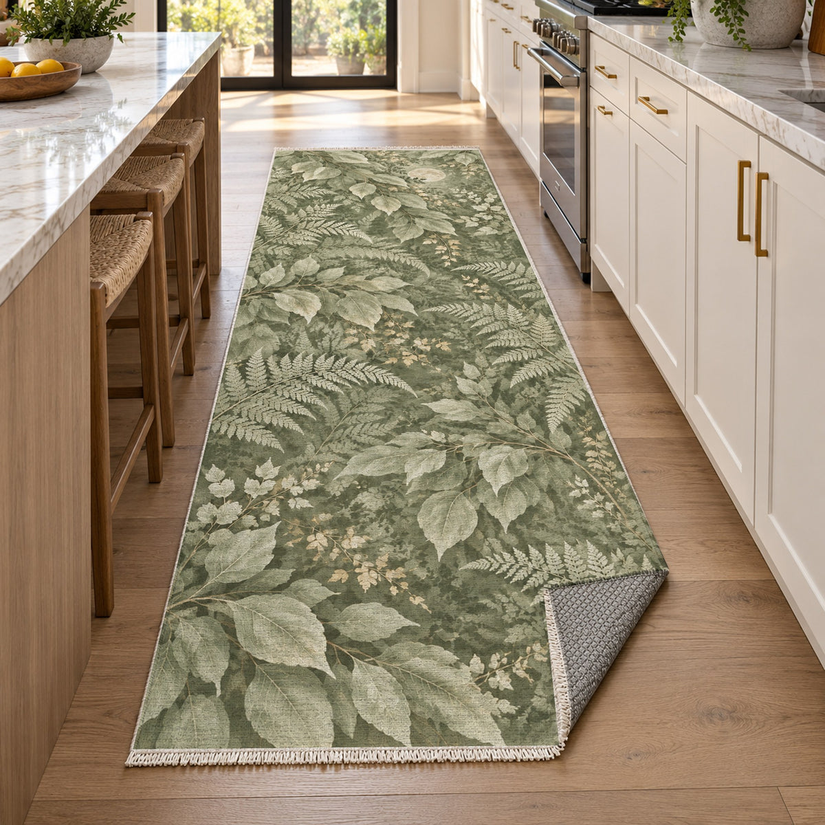 Night Forest Sage Floral Washable Rug — new york kitchen runner