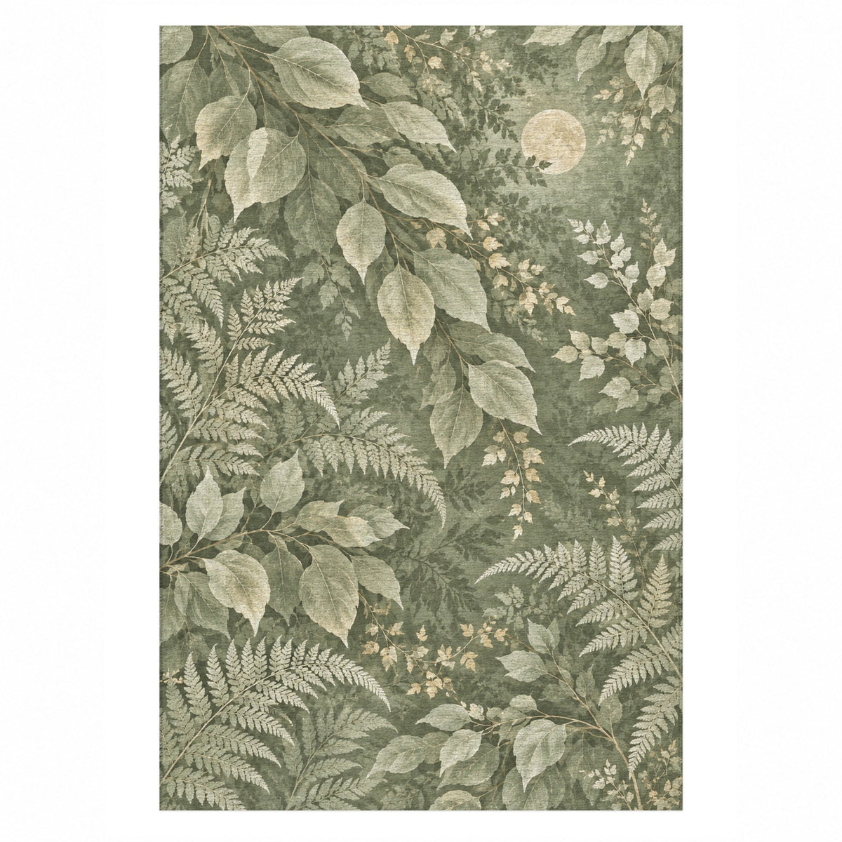 Night Forest Sage Floral Washable Rug — top view