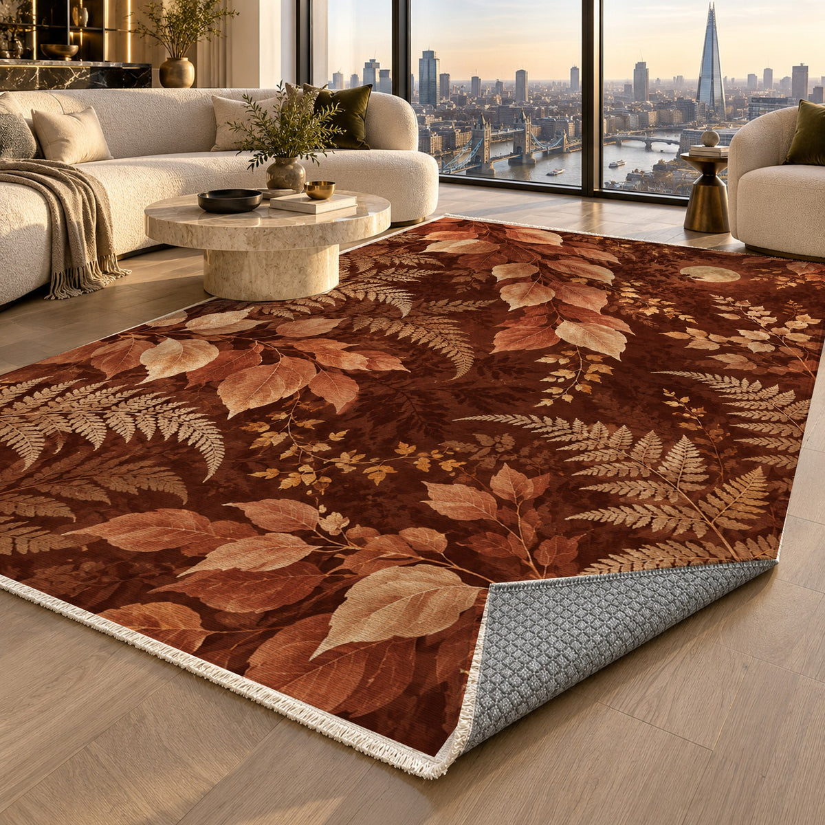 Night Forest Terracotta Floral Washable Rug — london luxury living