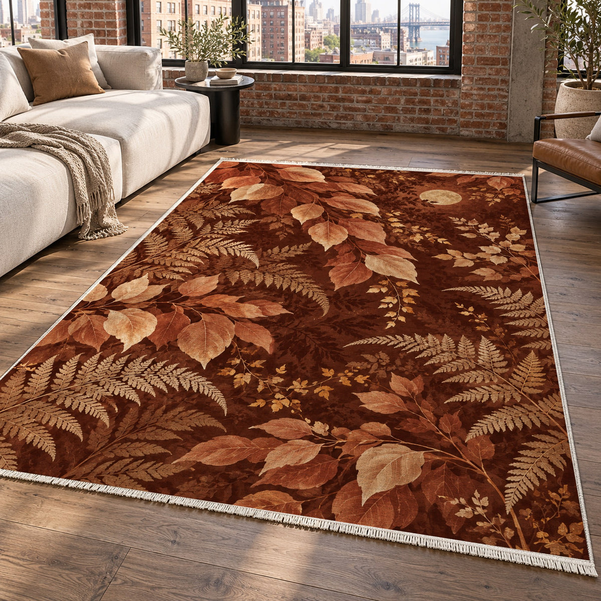 Night Forest Terracotta Floral Washable Rug — new york living