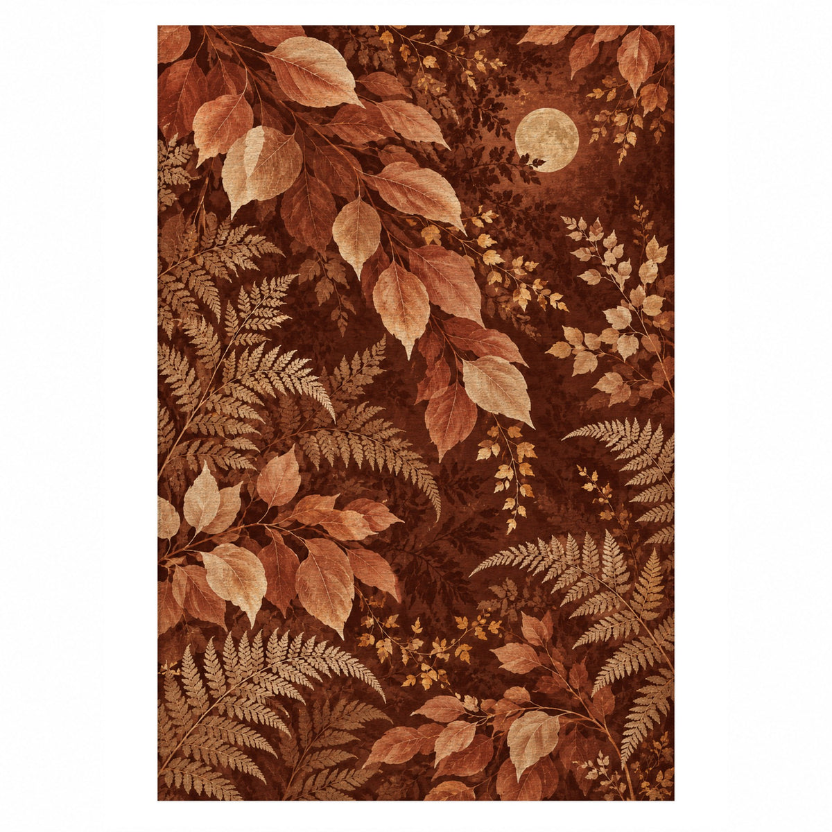 Night Forest Terracotta Floral Washable Rug — top view