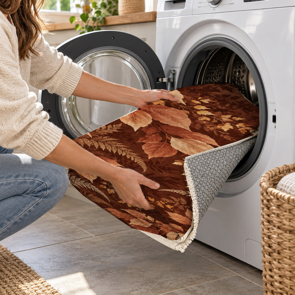 Night Forest Terracotta Floral Washable Rug — washing machine