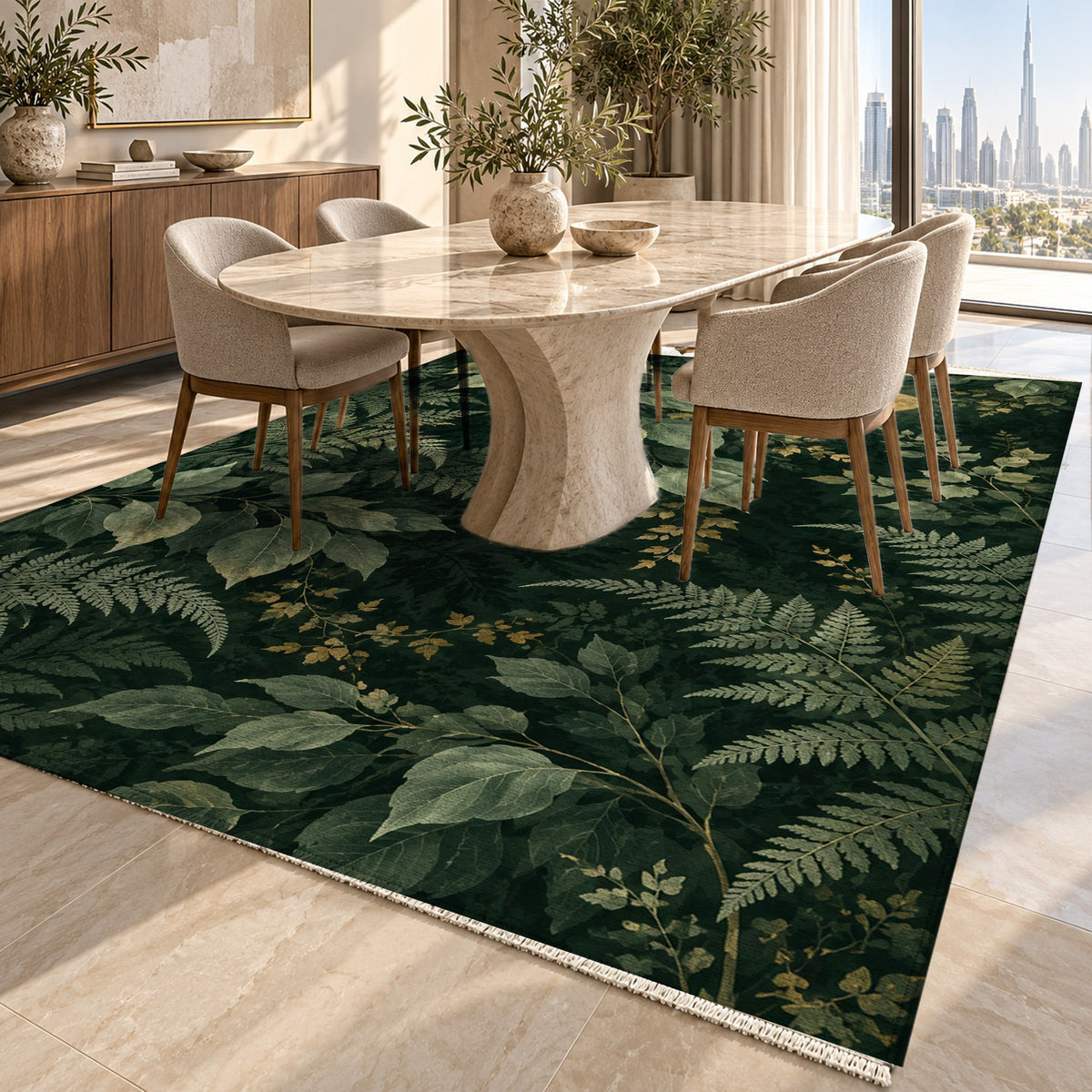 Night Forest Floral Washable Rug — dubai dining