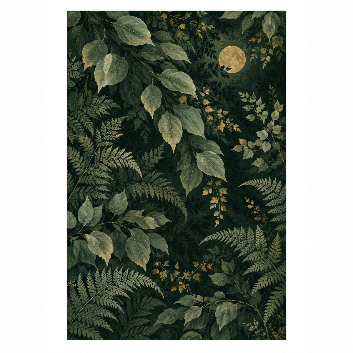 Night Forest Floral Washable Rug — top view