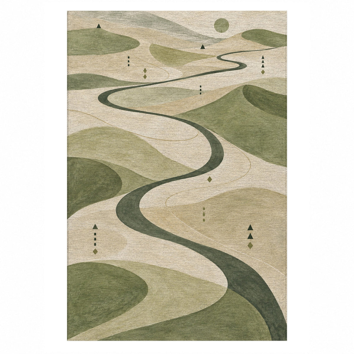 Nomad Paths Sage Modern Washable Rug — top view