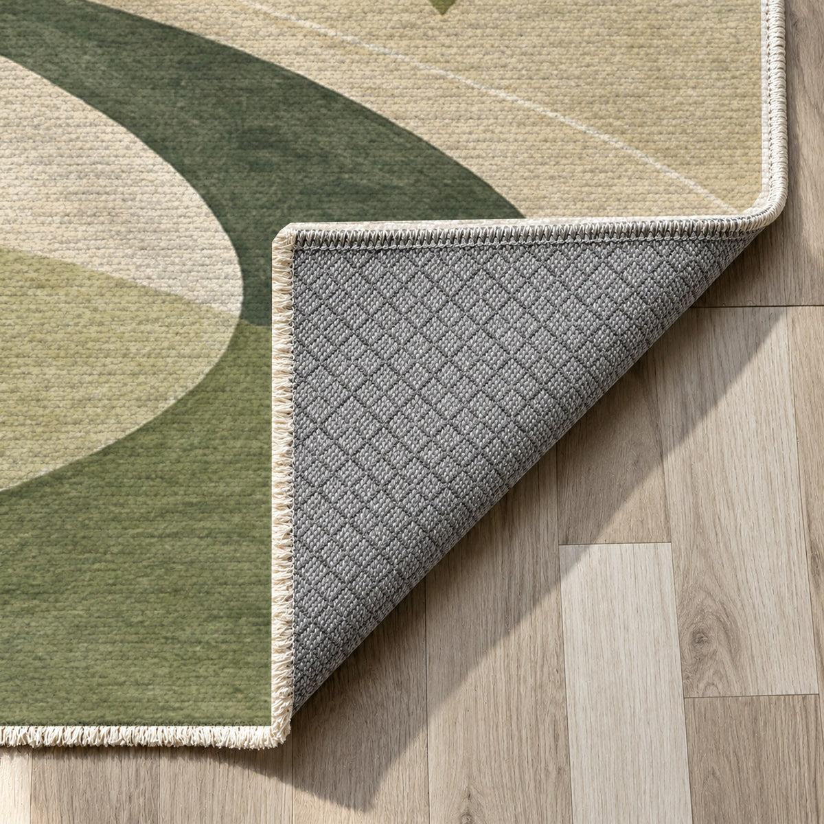 Nomad Paths Sage Modern Washable Rug — backing close up