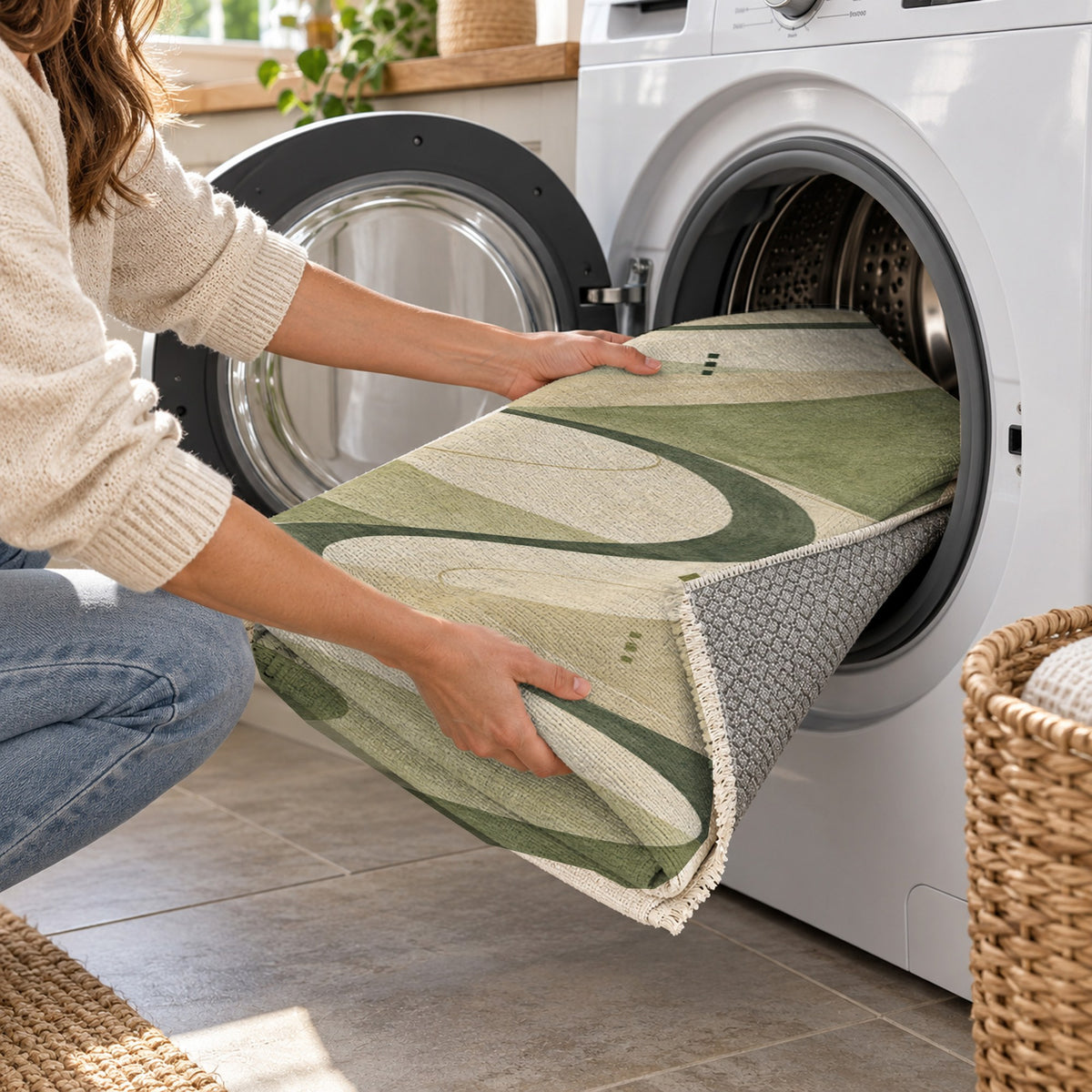 Nomad Paths Sage Modern Washable Rug — washing machine