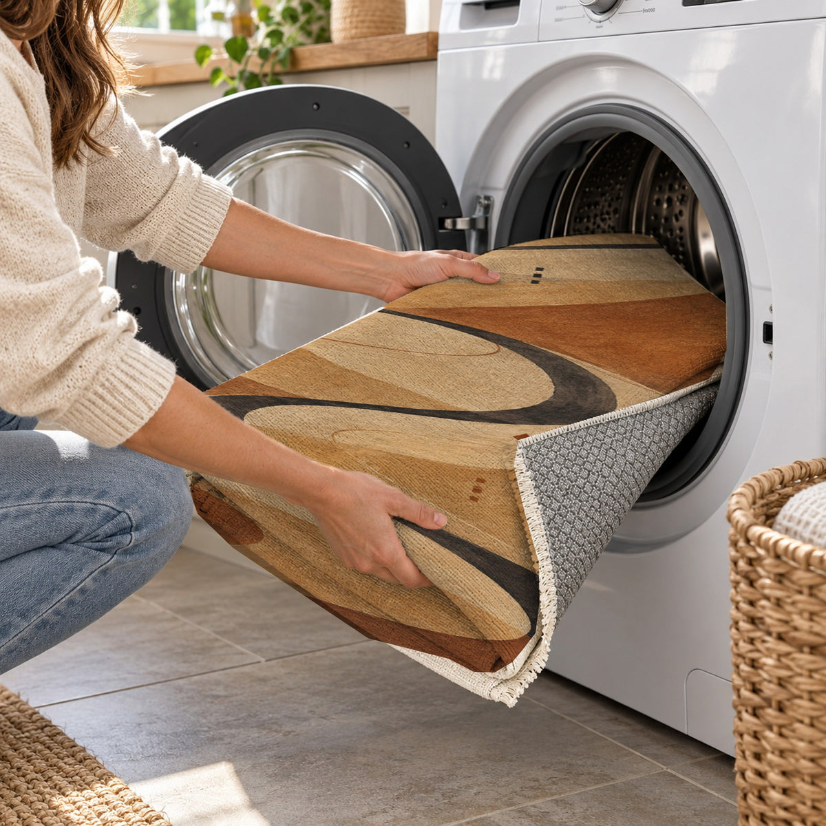 Nomad Paths Modern Washable Rug — washing machine