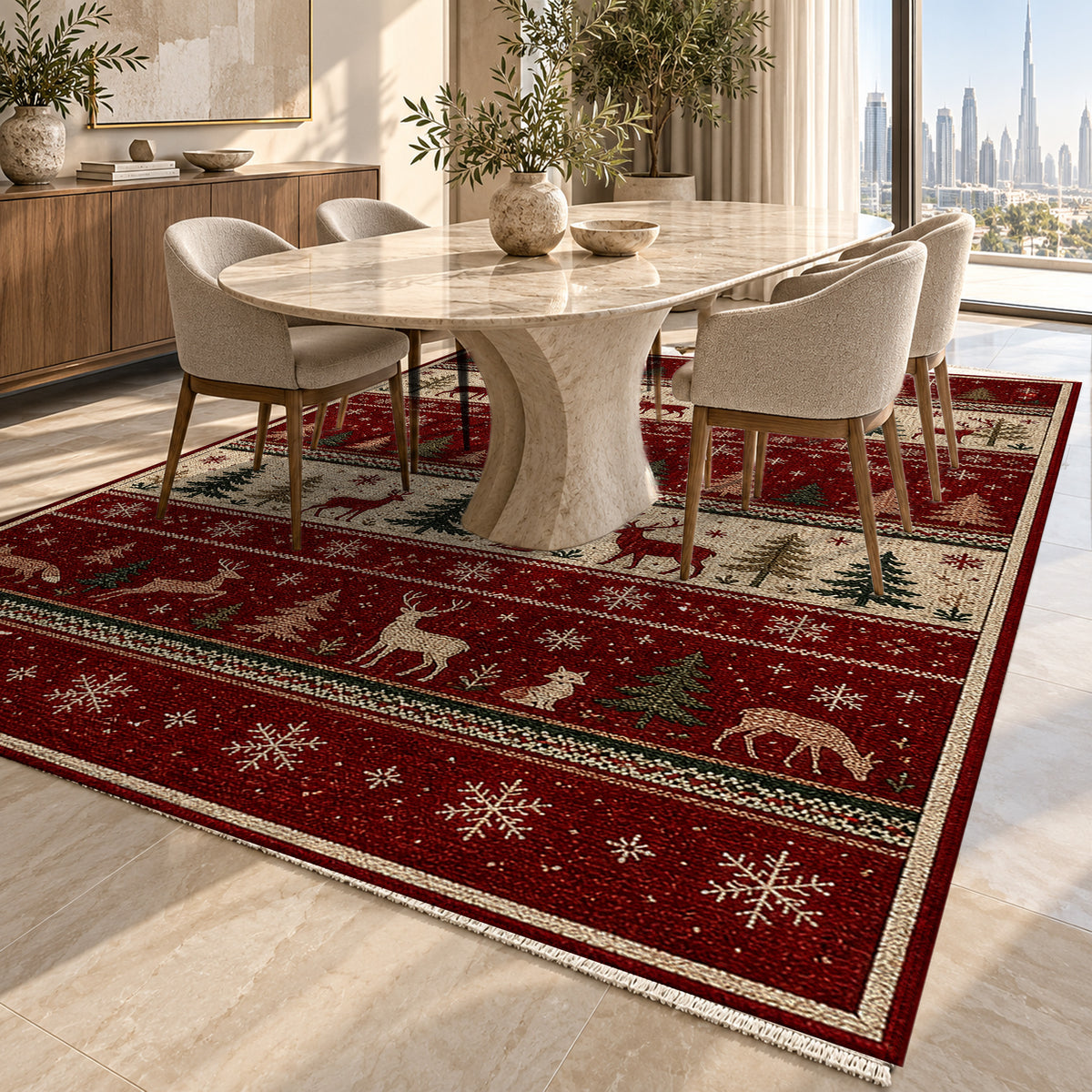 Nordic Crimson Washable Rug — dubai dining