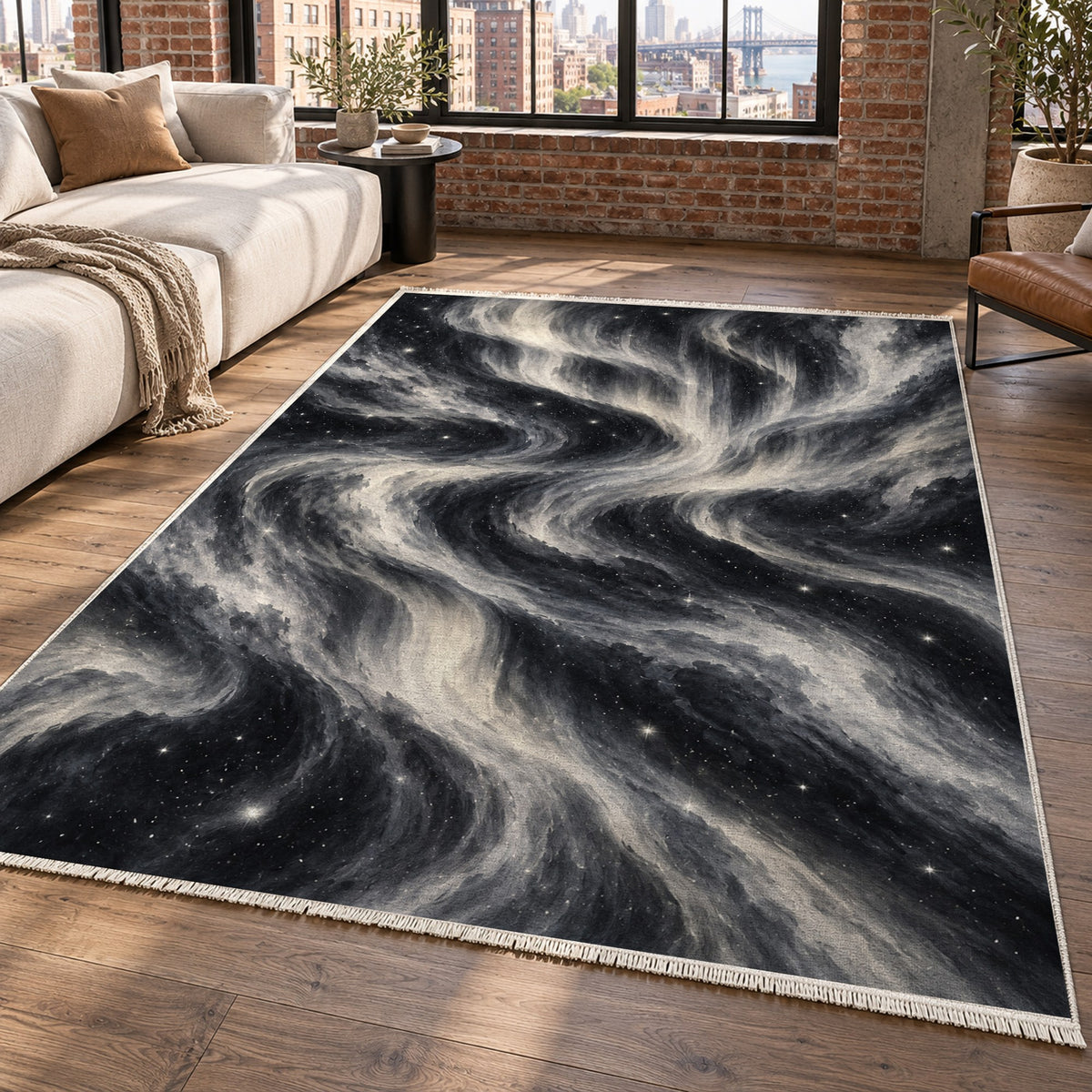 Northern Sky Charcoal Abstract Washable Rug — new york living