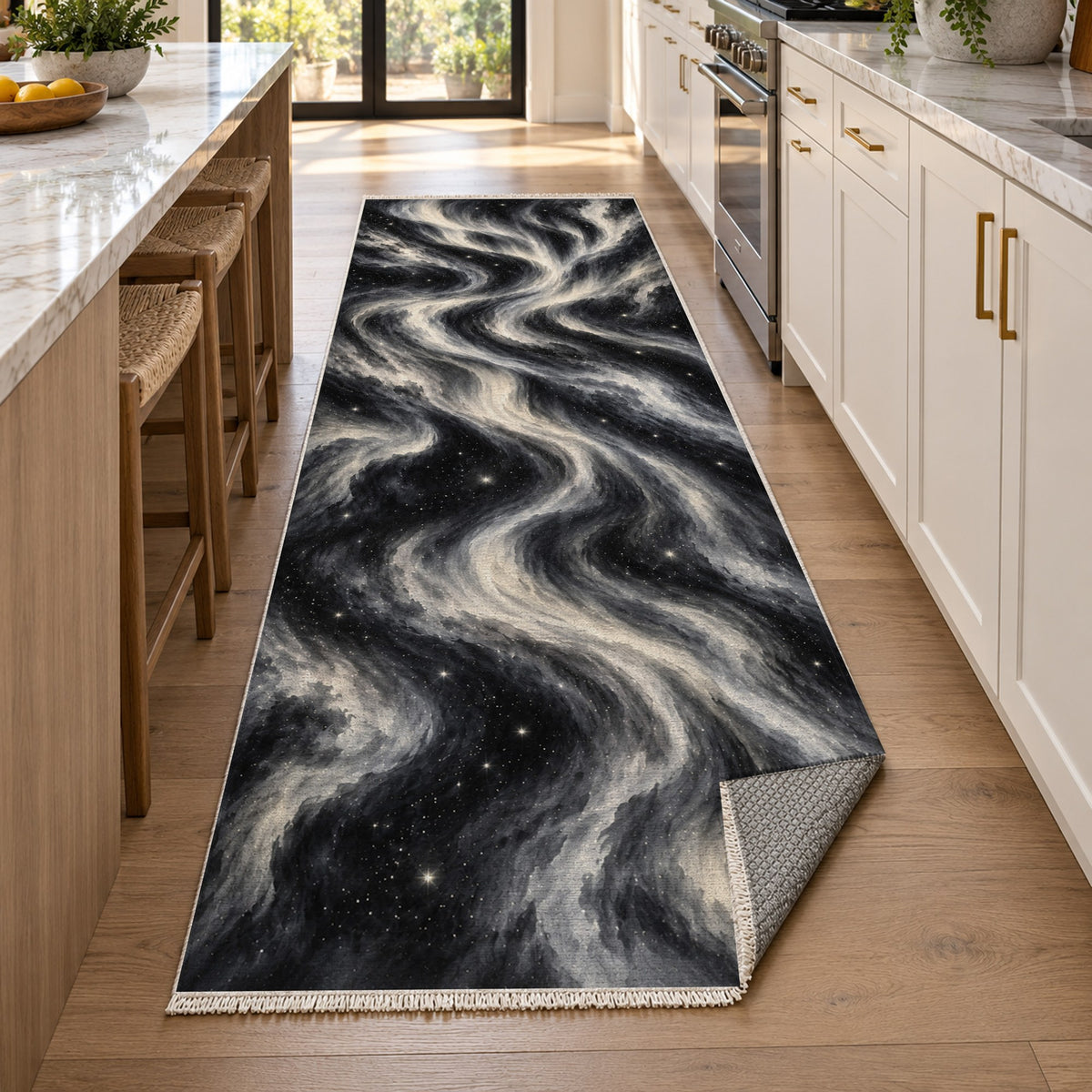 Northern Sky Charcoal Abstract Washable Rug — new york kitchen runner