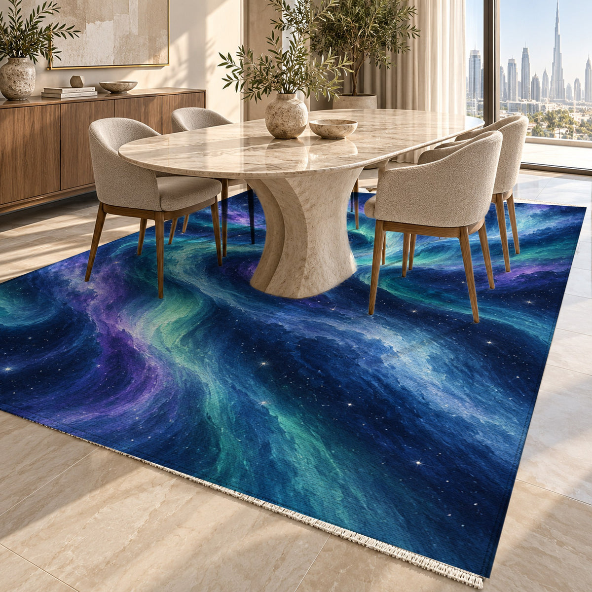 Northern Sky II Abstract Washable Rug — dubai dining