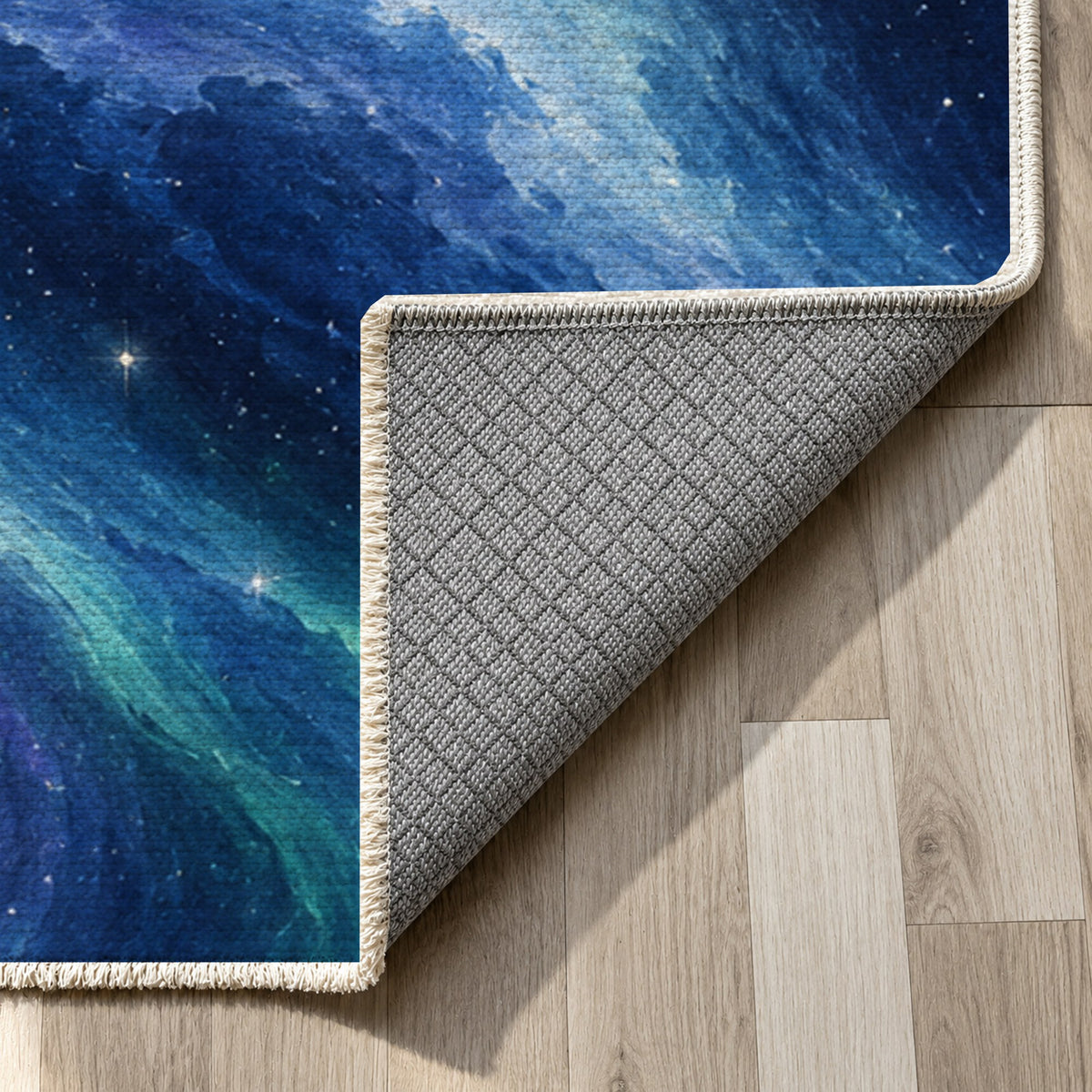 Northern Sky II Abstract Washable Rug — backing close up