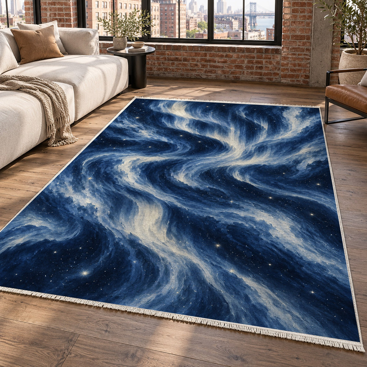 Northern Sky Indigo Abstract Washable Rug — new york living