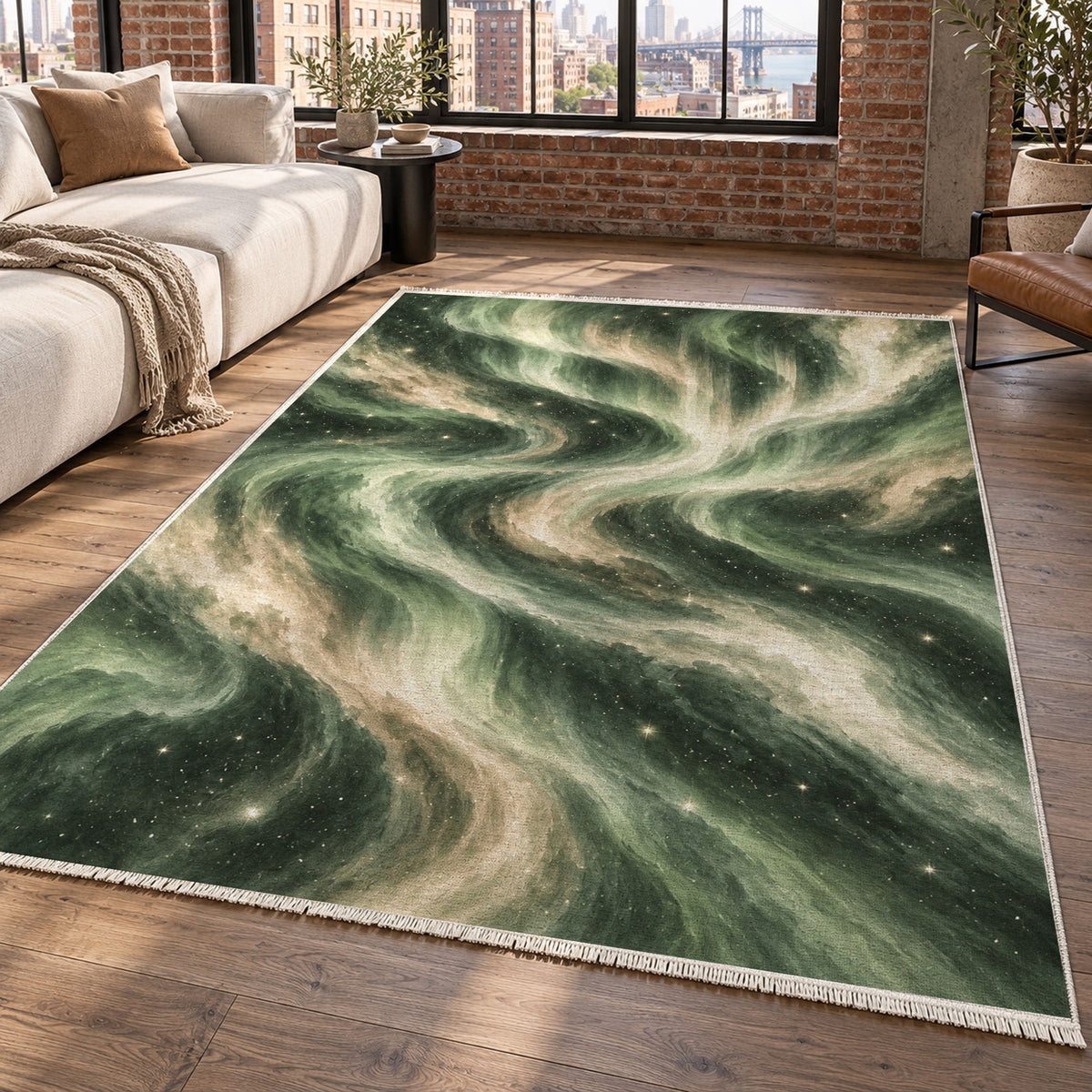 Northern Sky Sage Abstract Washable Rug — new york living