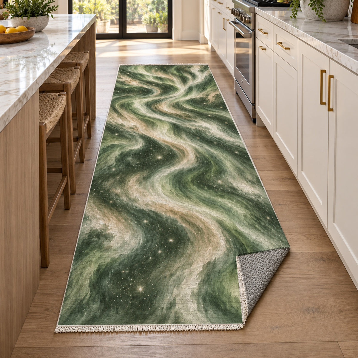 Northern Sky Sage Abstract Washable Rug — new york kitchen runner