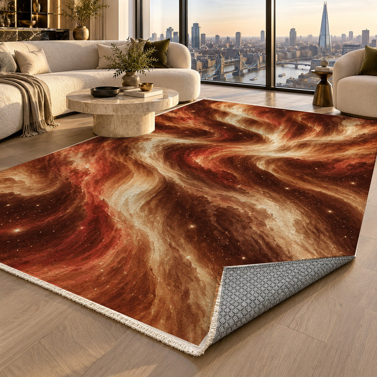 Northern Sky Terracotta Abstract Washable Rug — london luxury living