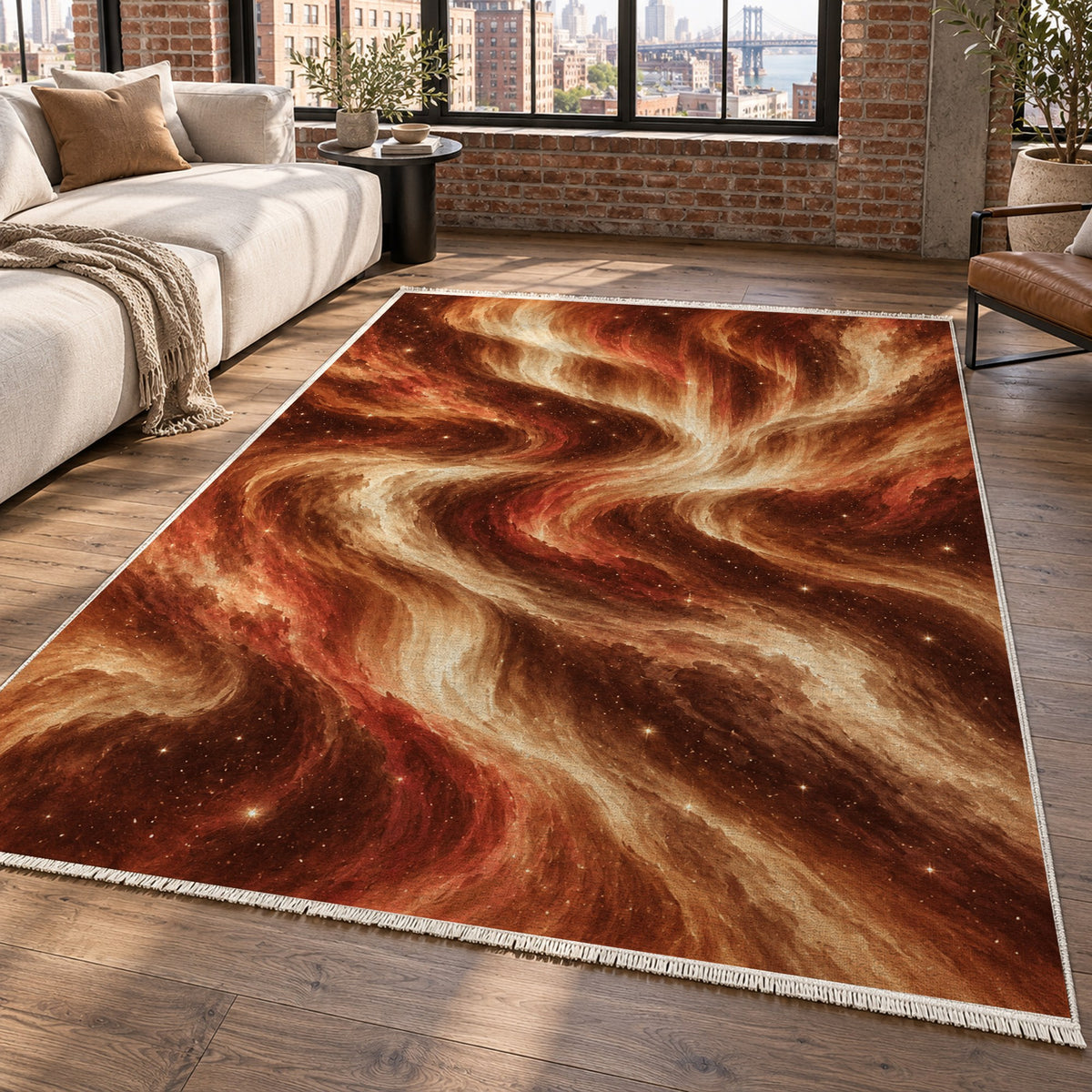 Northern Sky Terracotta Abstract Washable Rug — new york living