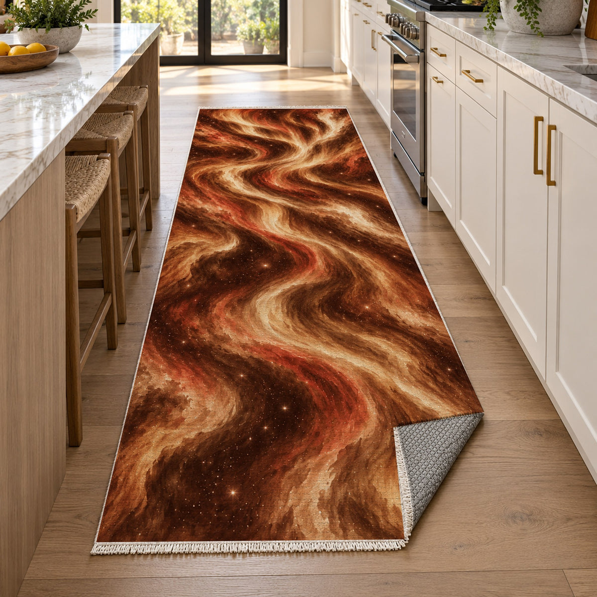 Northern Sky Terracotta Abstract Washable Rug — new york kitchen runner