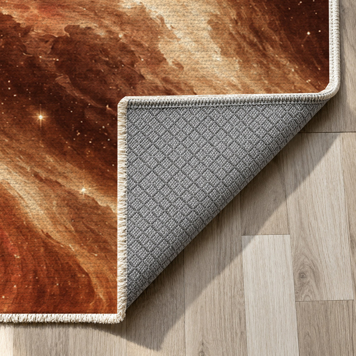 Northern Sky Terracotta Abstract Washable Rug — backing close up