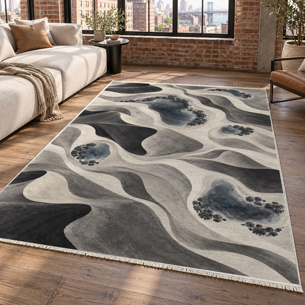 Oasis Shapes Charcoal Modern Washable Rug — new york living