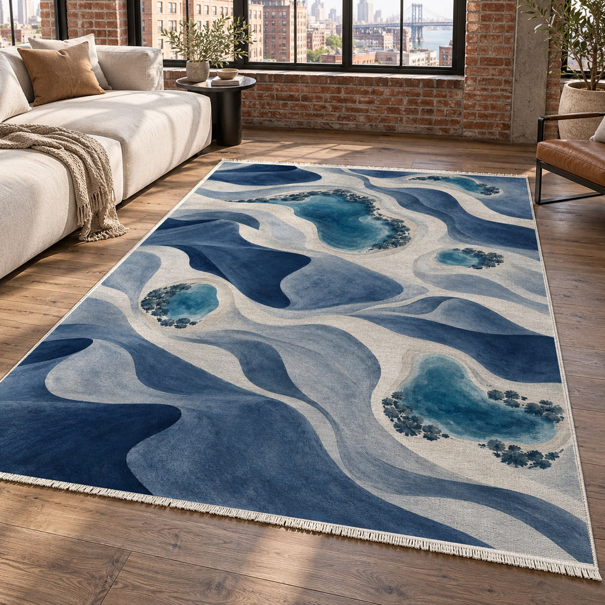 Oasis Shapes Indigo Modern Washable Rug — new york living