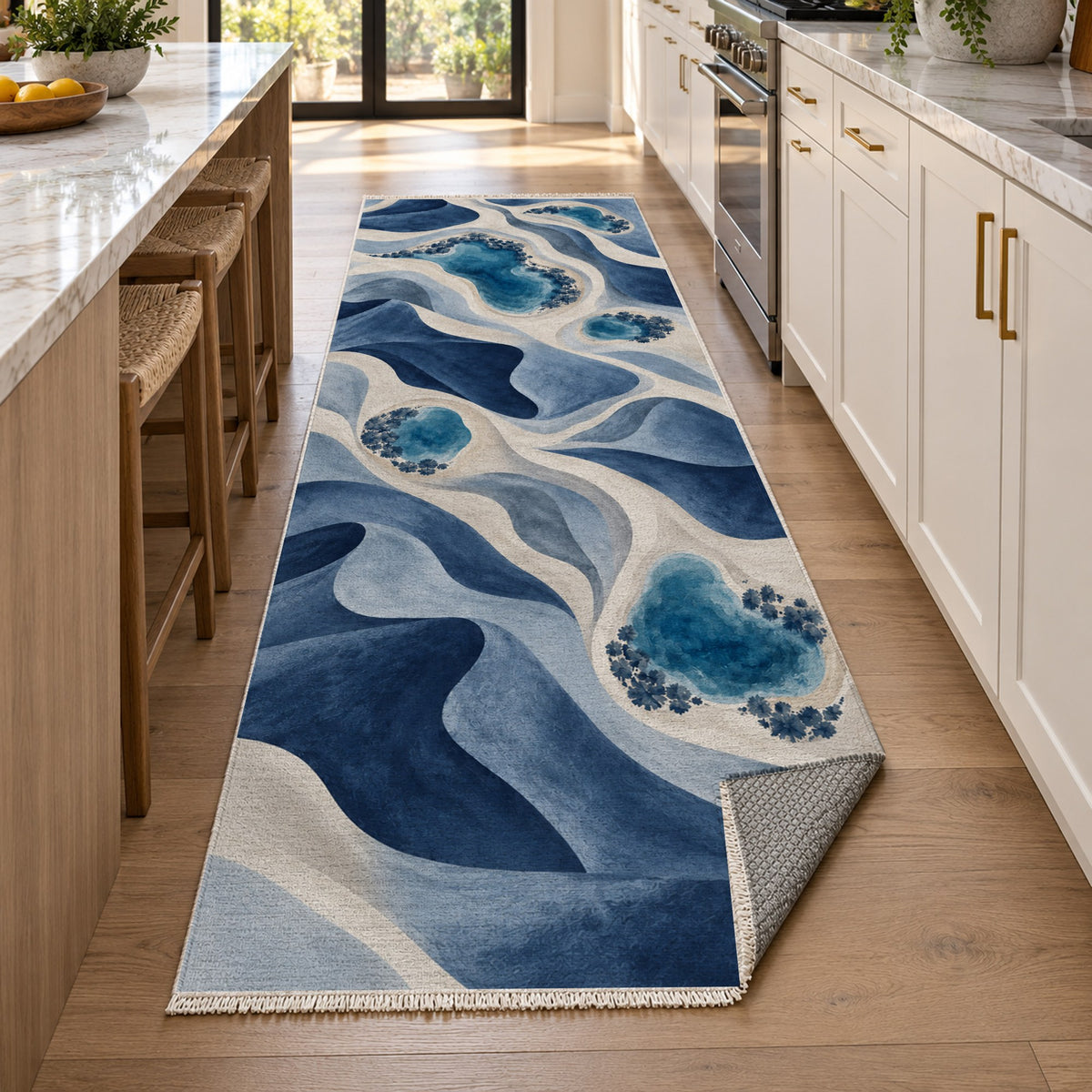 Oasis Shapes Indigo Modern Washable Rug — new york kitchen runner