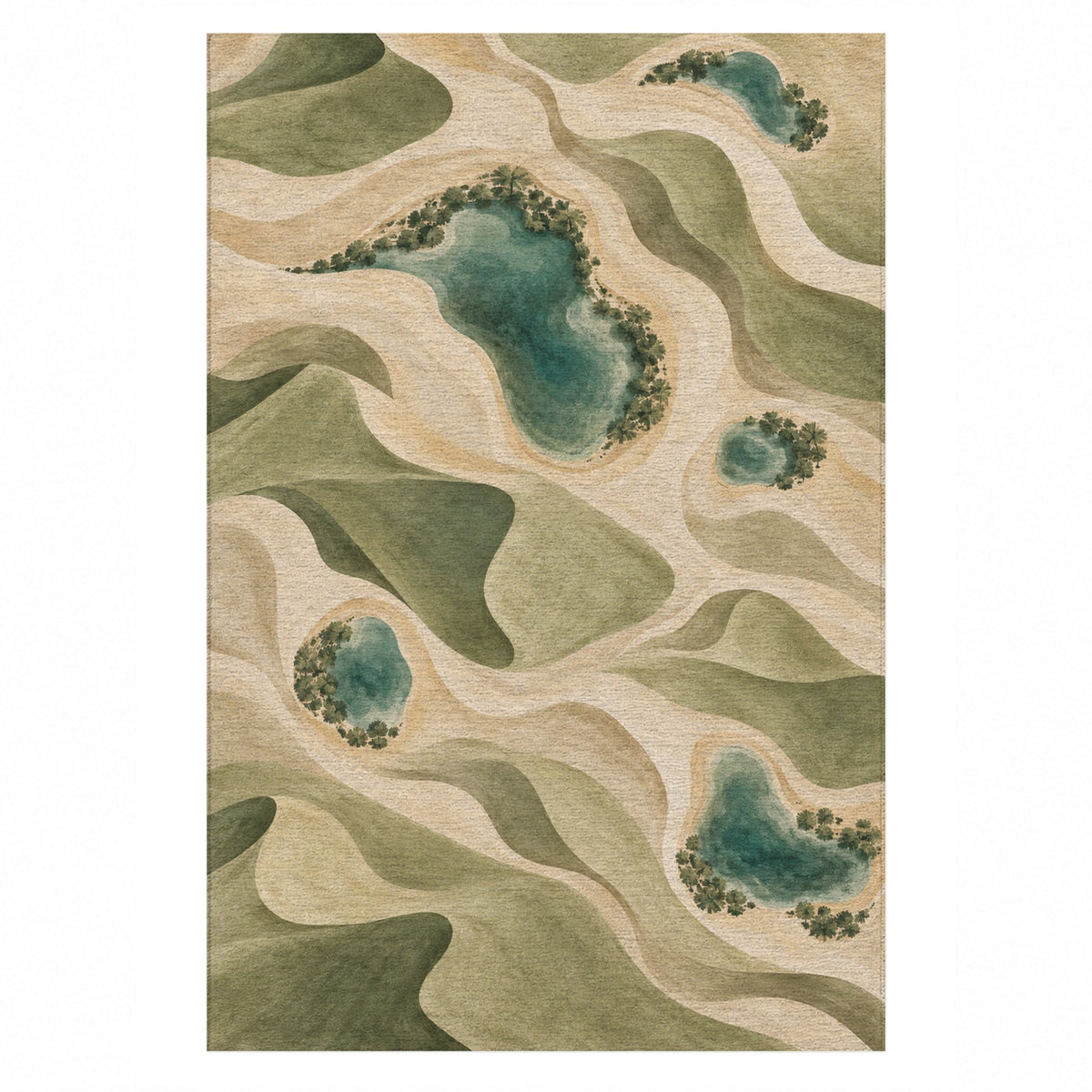 Oasis Shapes Sage Modern Washable Rug — top view