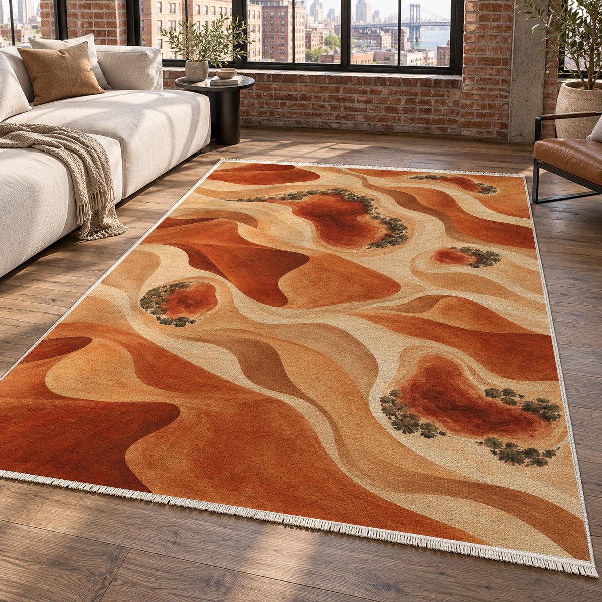 Oasis Shapes Terracotta Modern Washable Rug — new york living