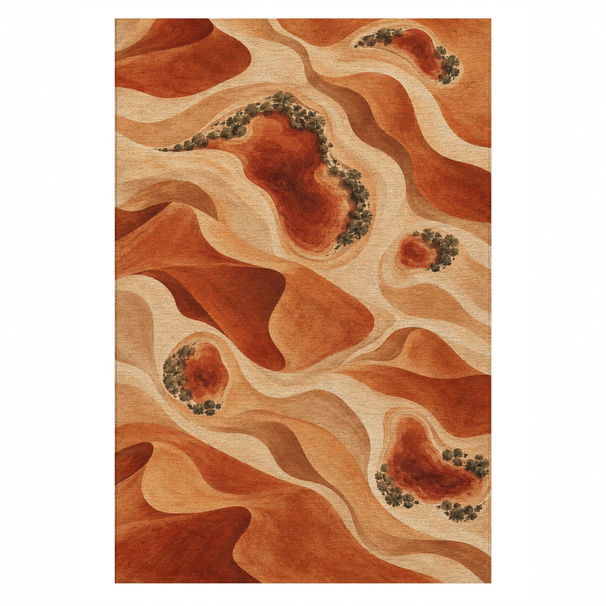 Oasis Shapes Terracotta Modern Washable Rug — top view