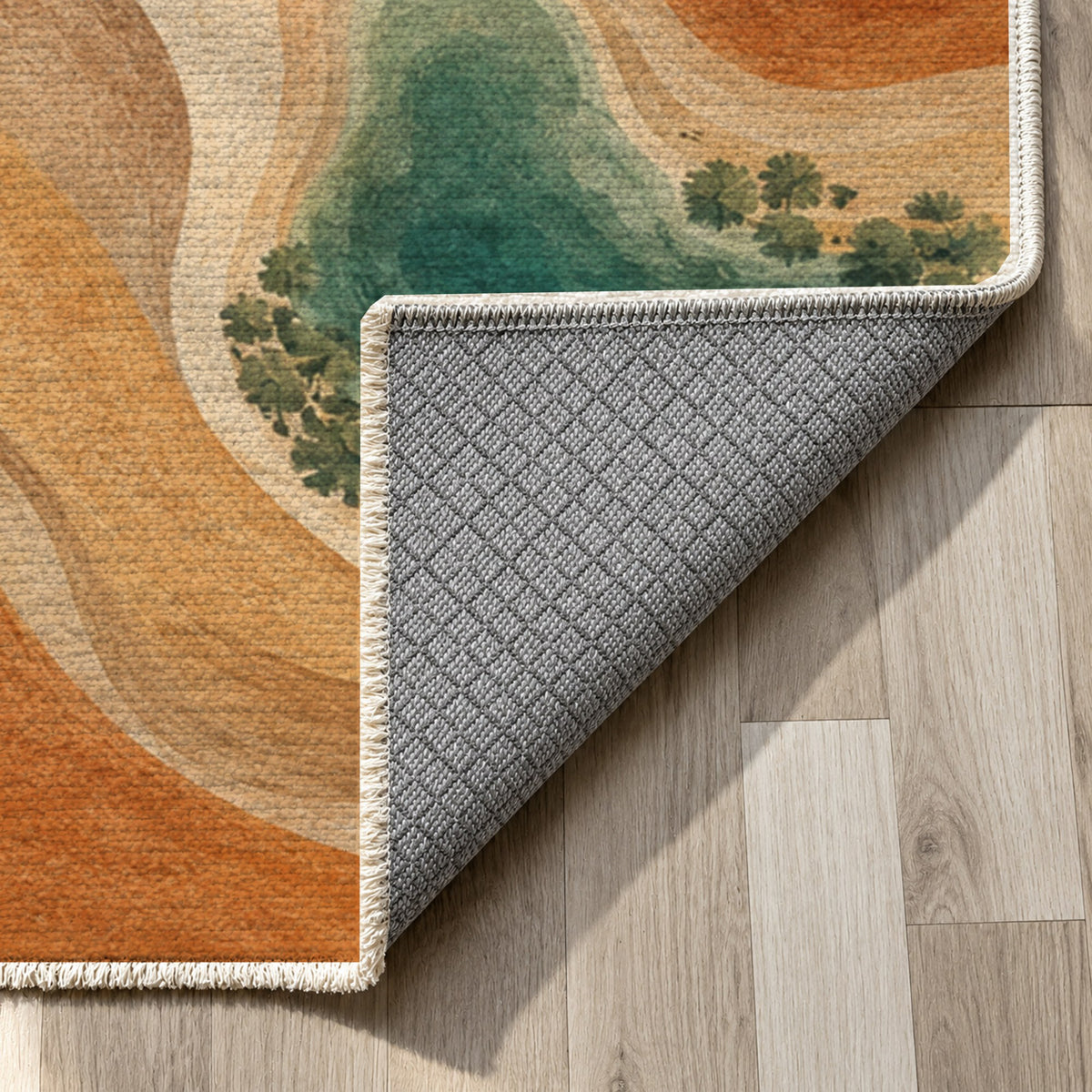 Oasis Shapes Modern Washable Rug — backing close up