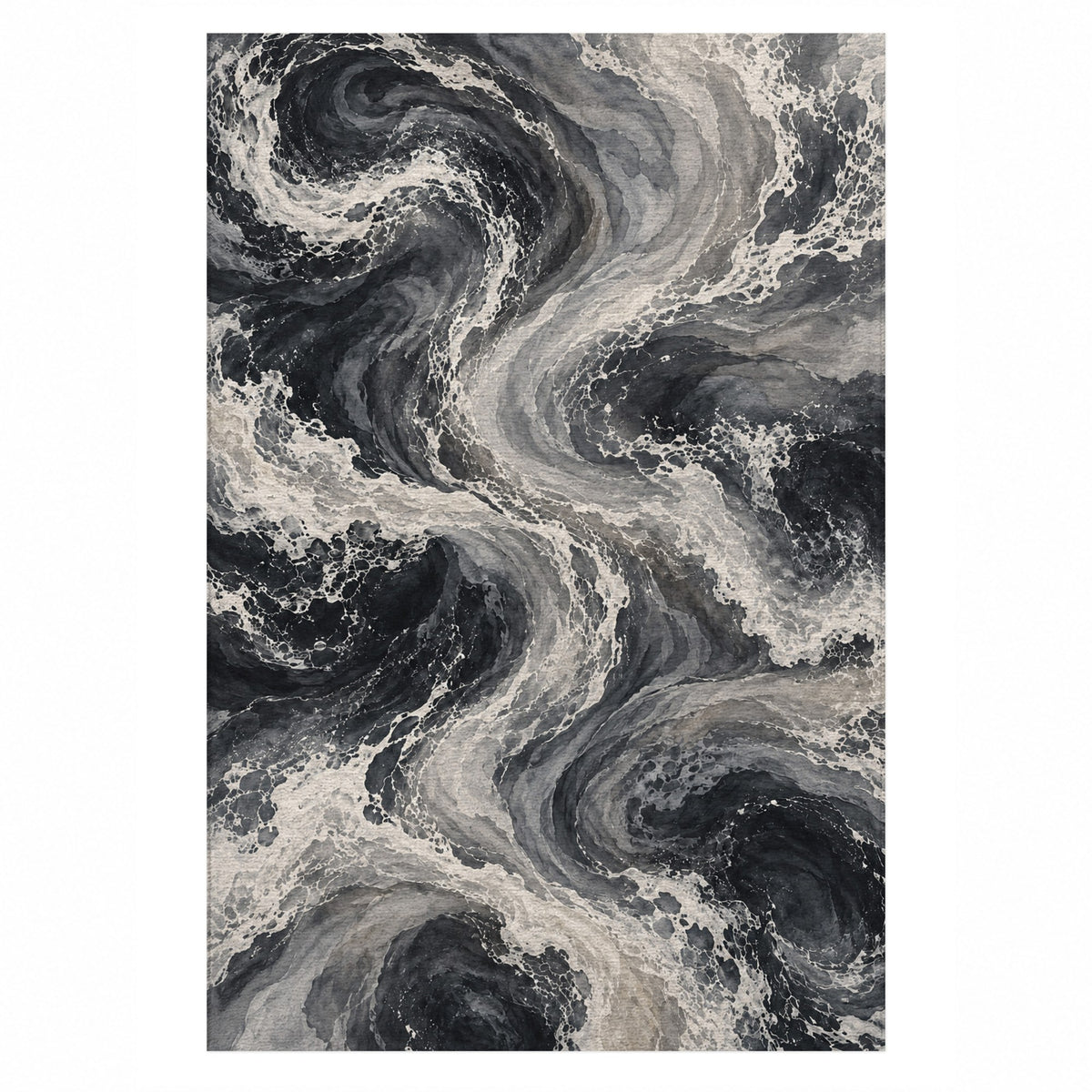 Ocean Currents Charcoal Abstract Washable Rug — top view