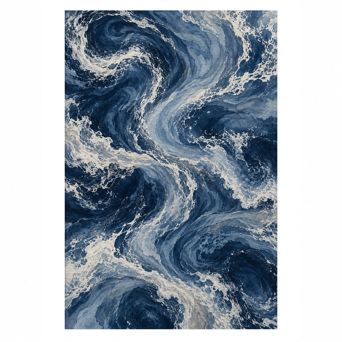 Ocean Currents Indigo Abstract Washable Rug — top view