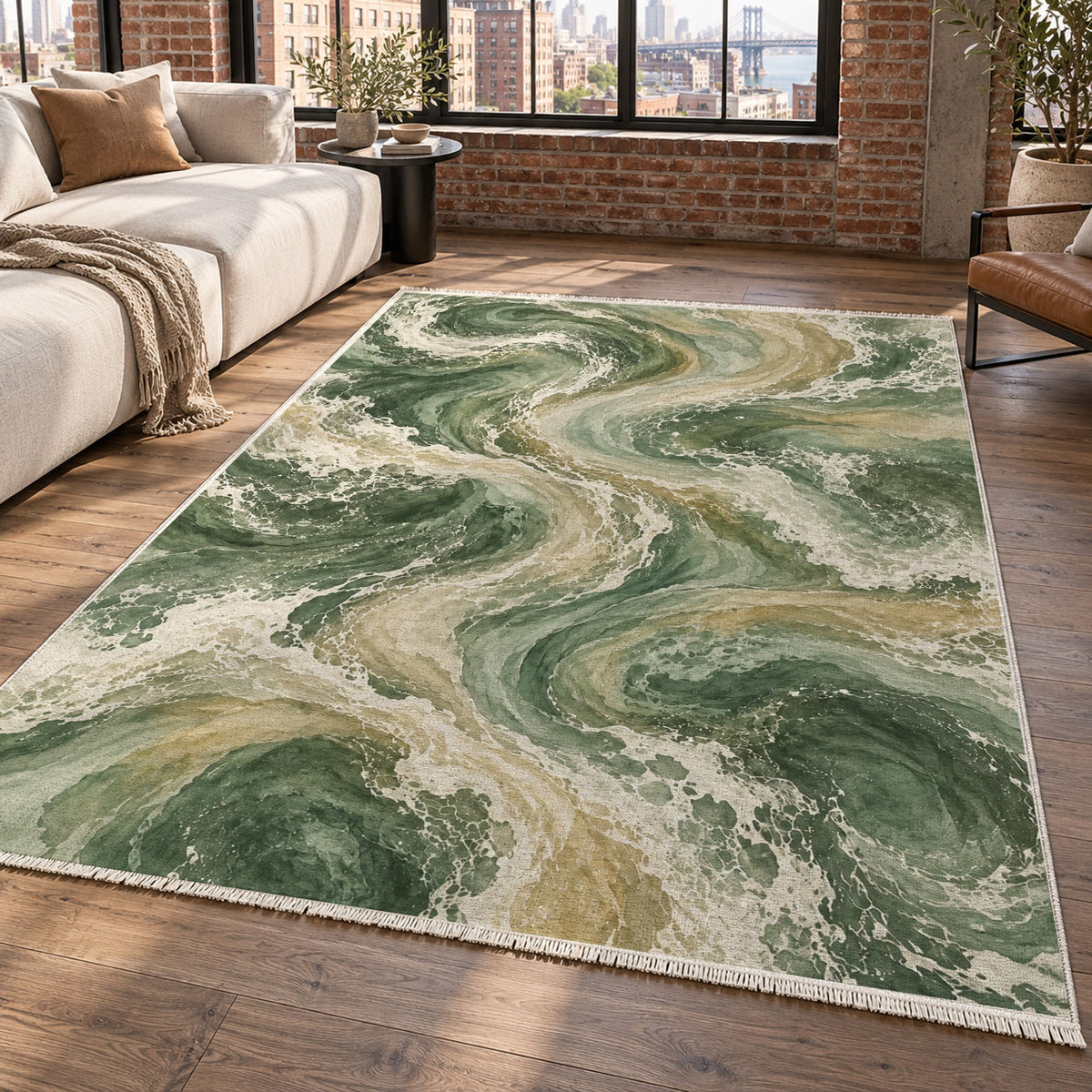 Ocean Currents Sage Abstract Washable Rug — new york living