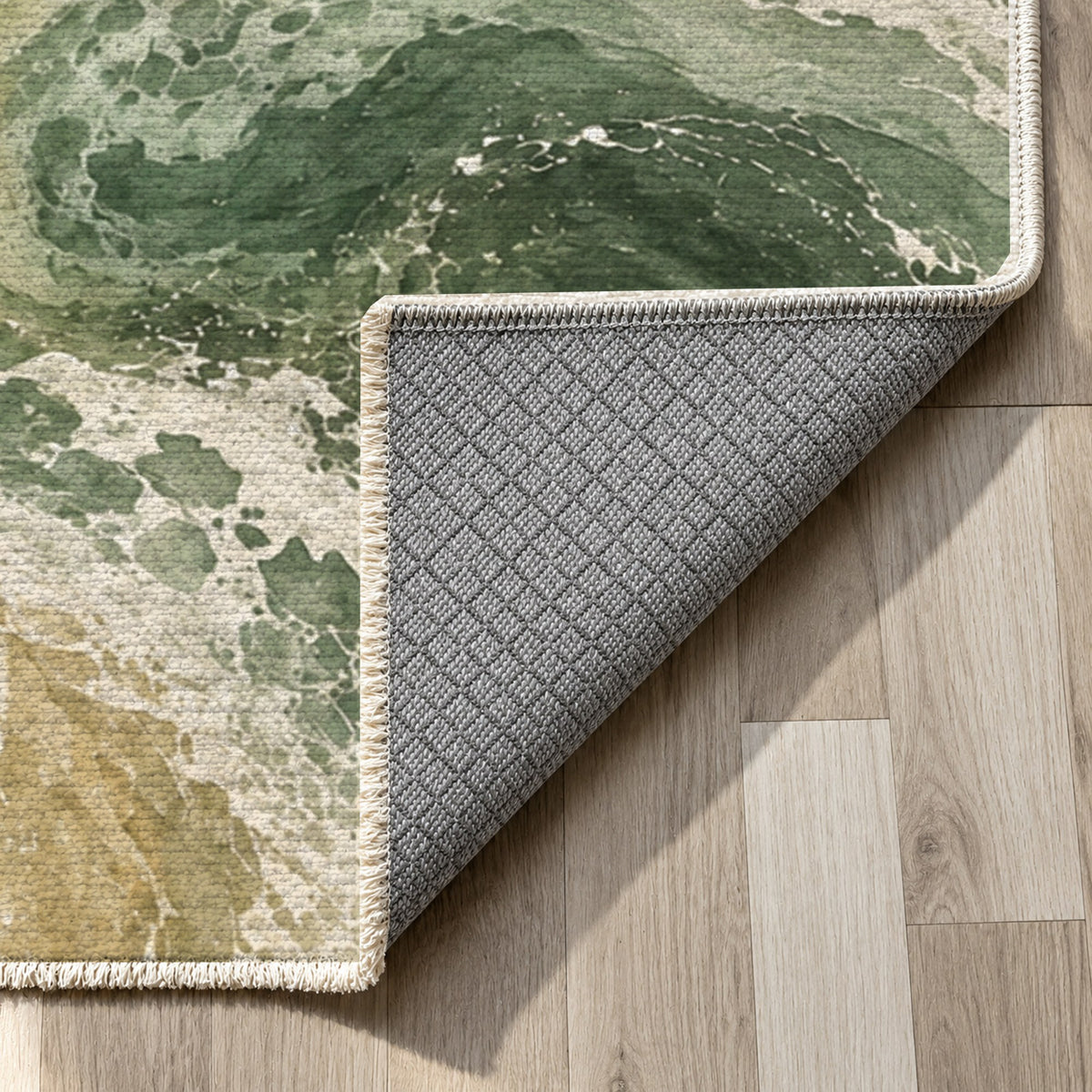 Ocean Currents Sage Abstract Washable Rug — backing close up