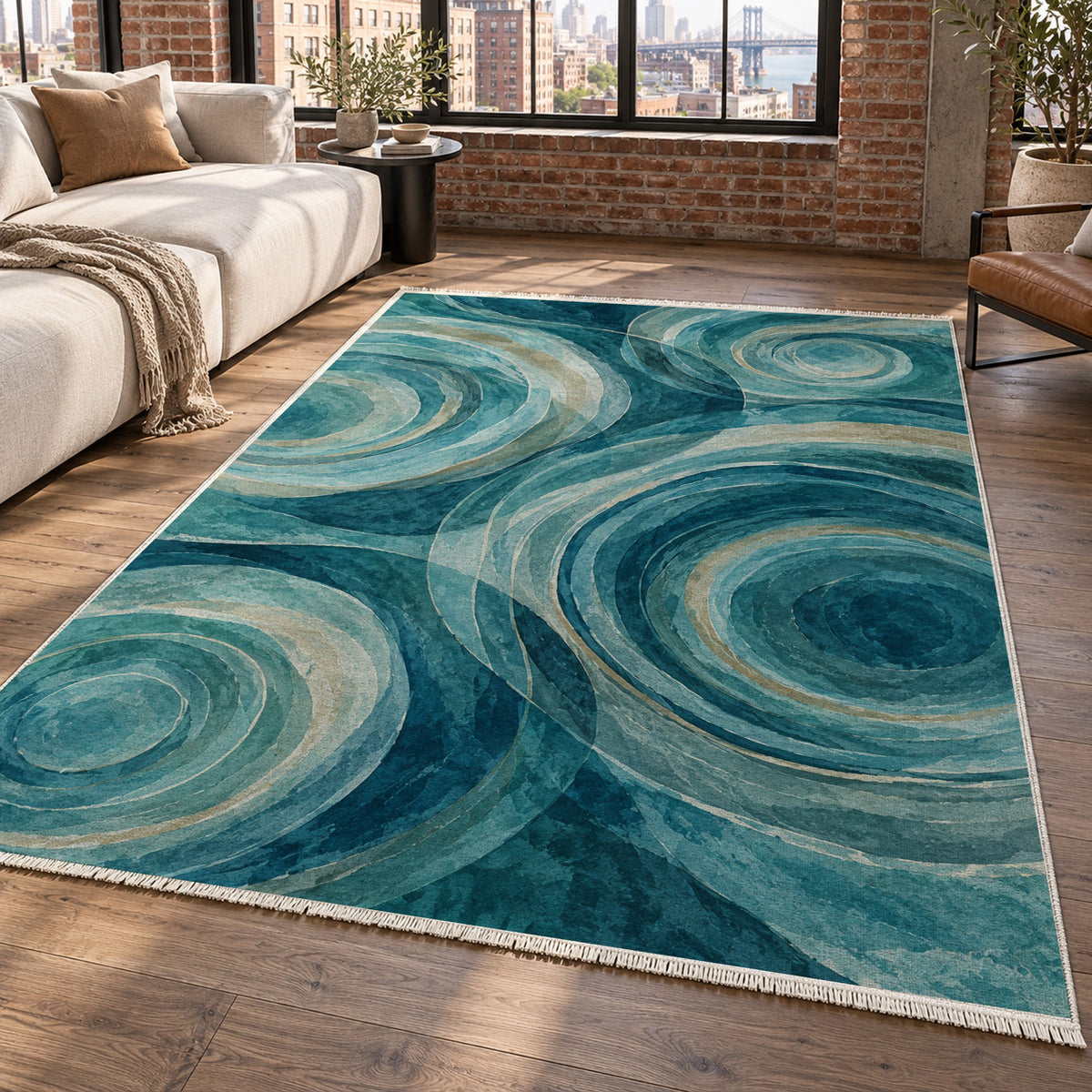 Ocean Rings Abstract Washable Rug — new york living