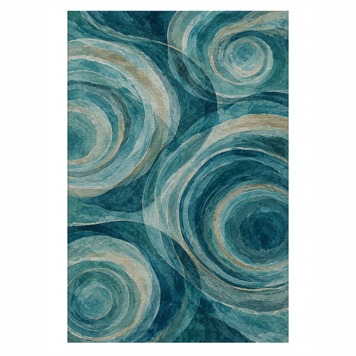 Ocean Rings Abstract Washable Rug — top view