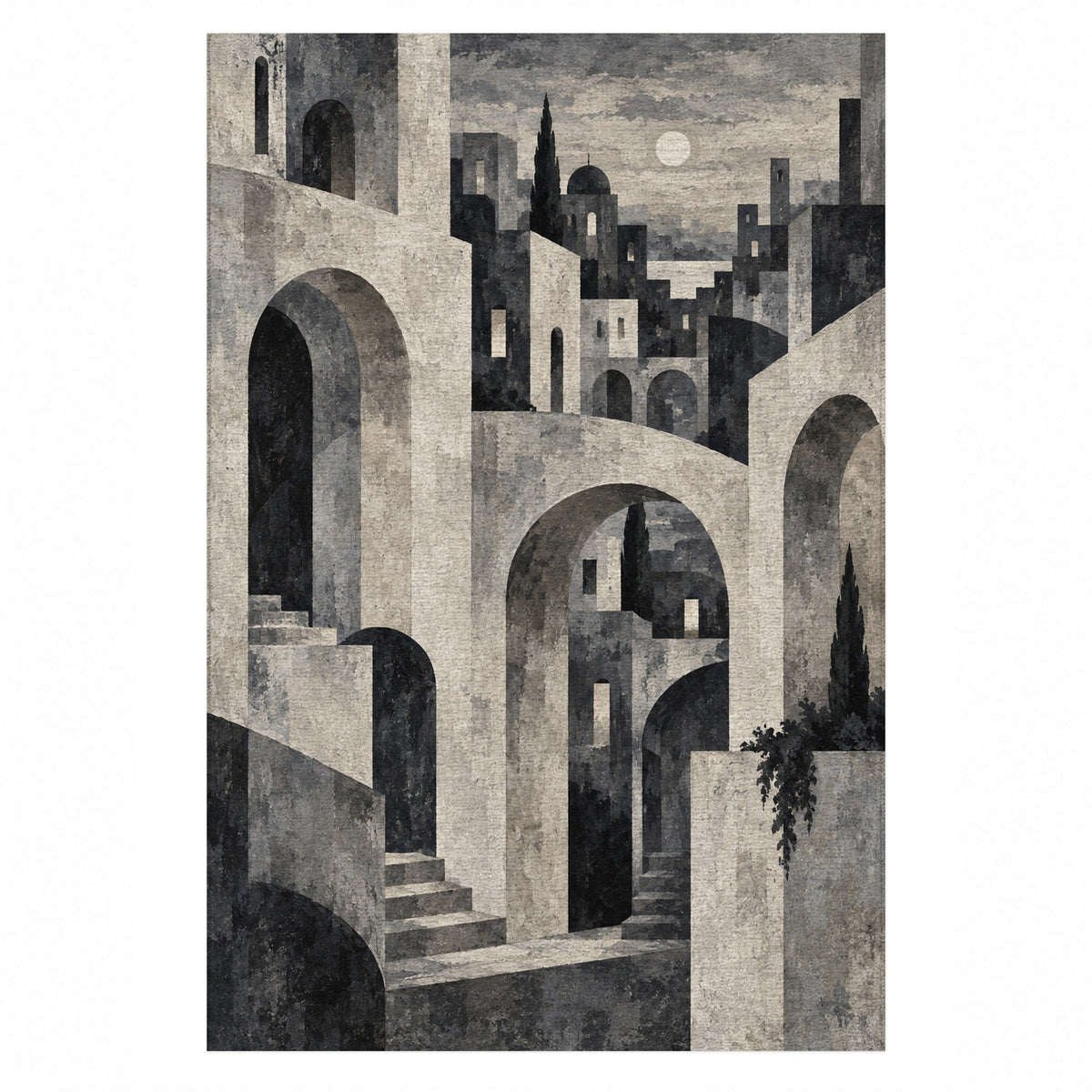 Old Town Arches Charcoal Modern Washable Rug — top view