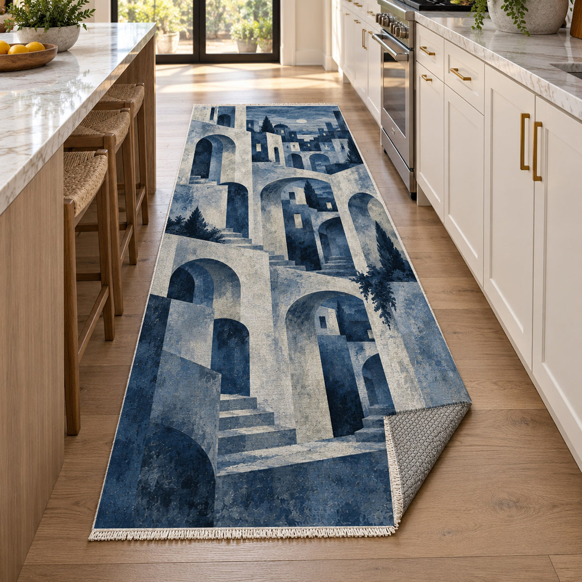 Old Town Arches Indigo Modern Washable Rug — new york kitchen runner