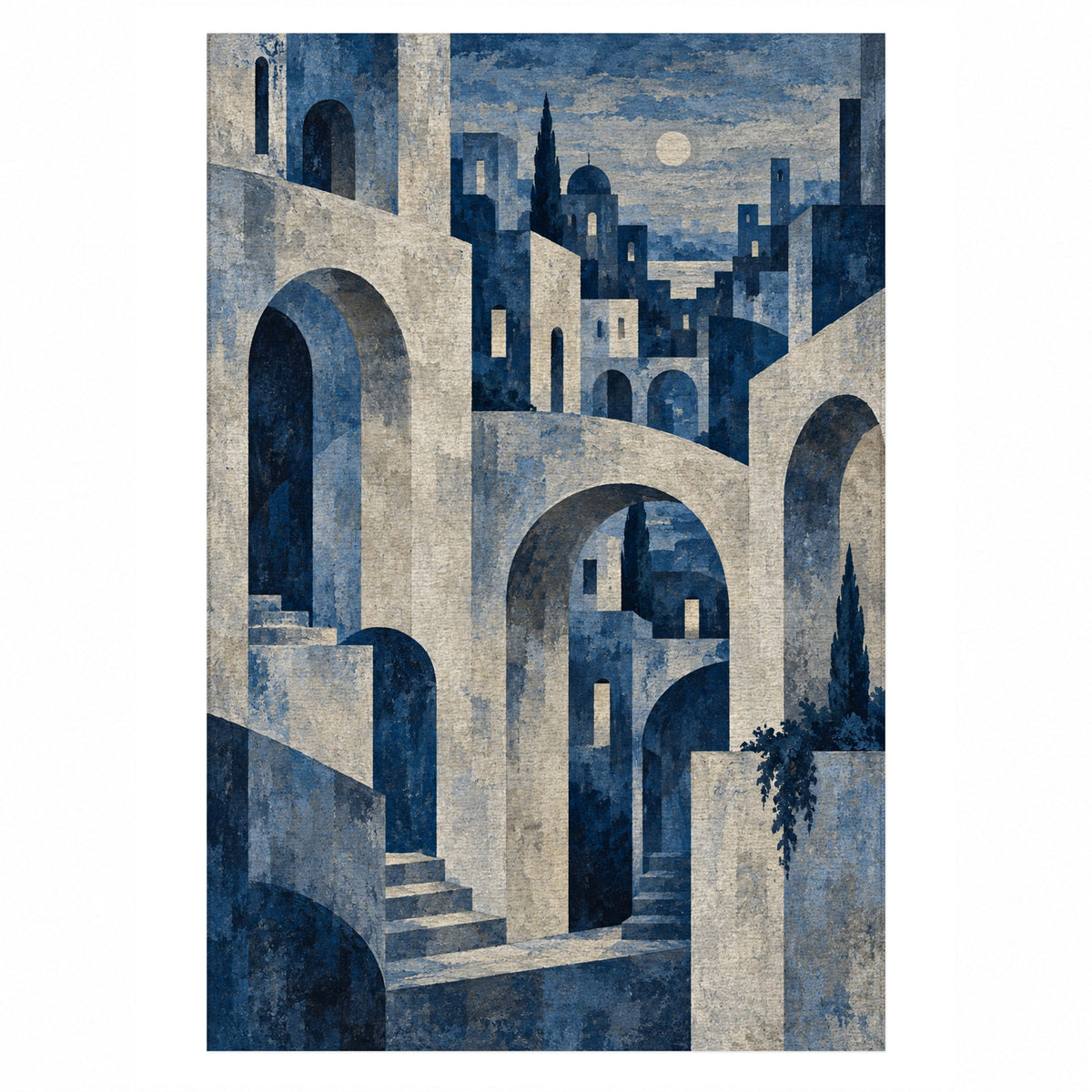 Old Town Arches Indigo Modern Washable Rug — top view