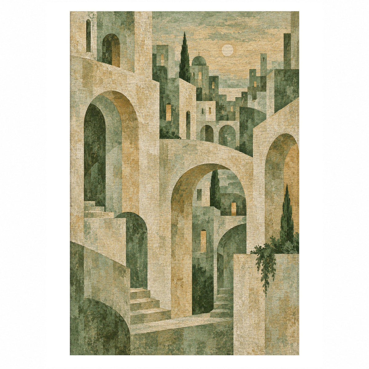 Old Town Arches Sage Modern Washable Rug — top view