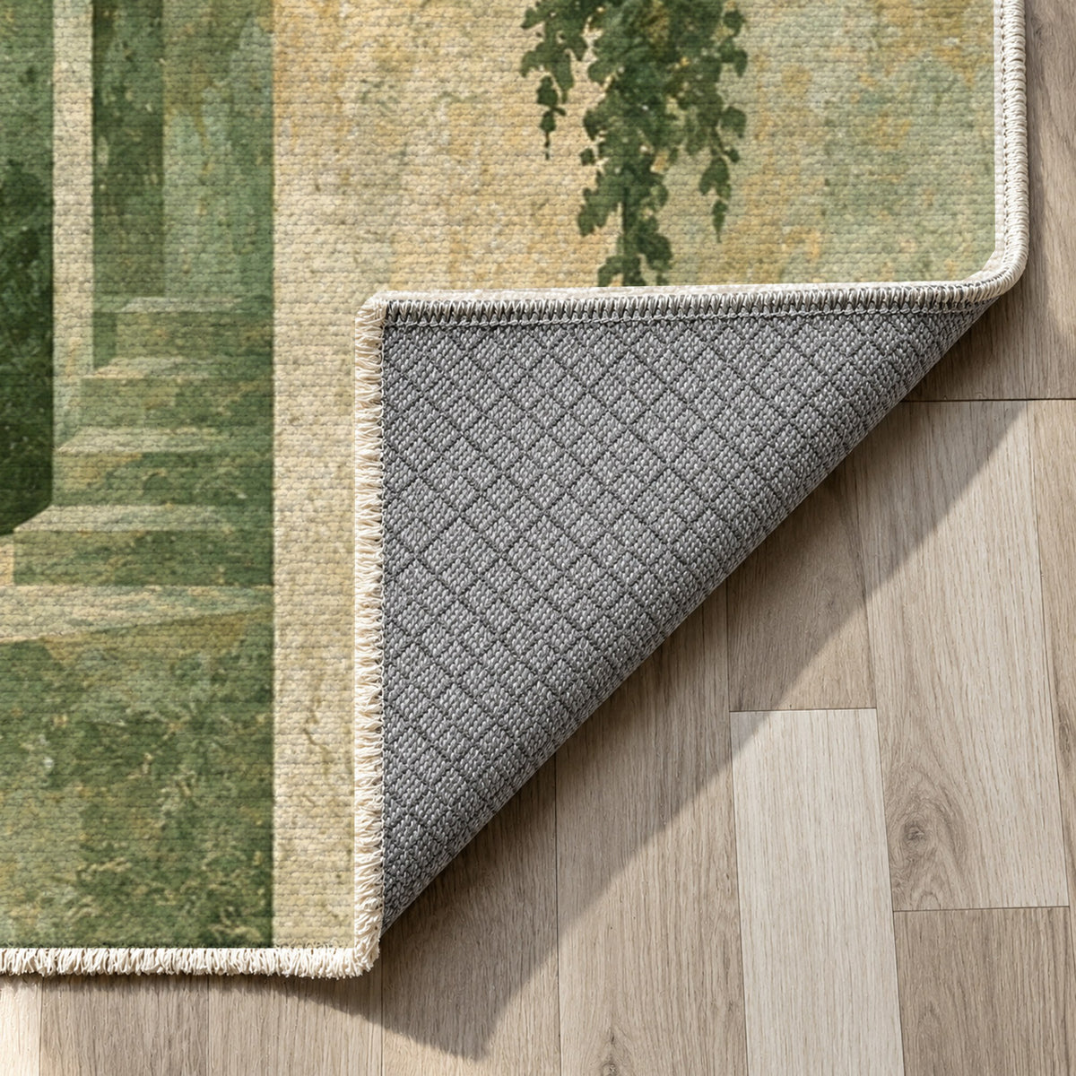Old Town Arches Sage Modern Washable Rug — backing close up