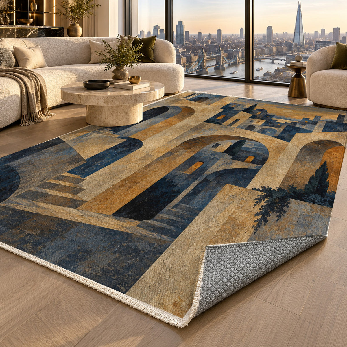 Old Town Arches Modern Washable Rug — london luxury living
