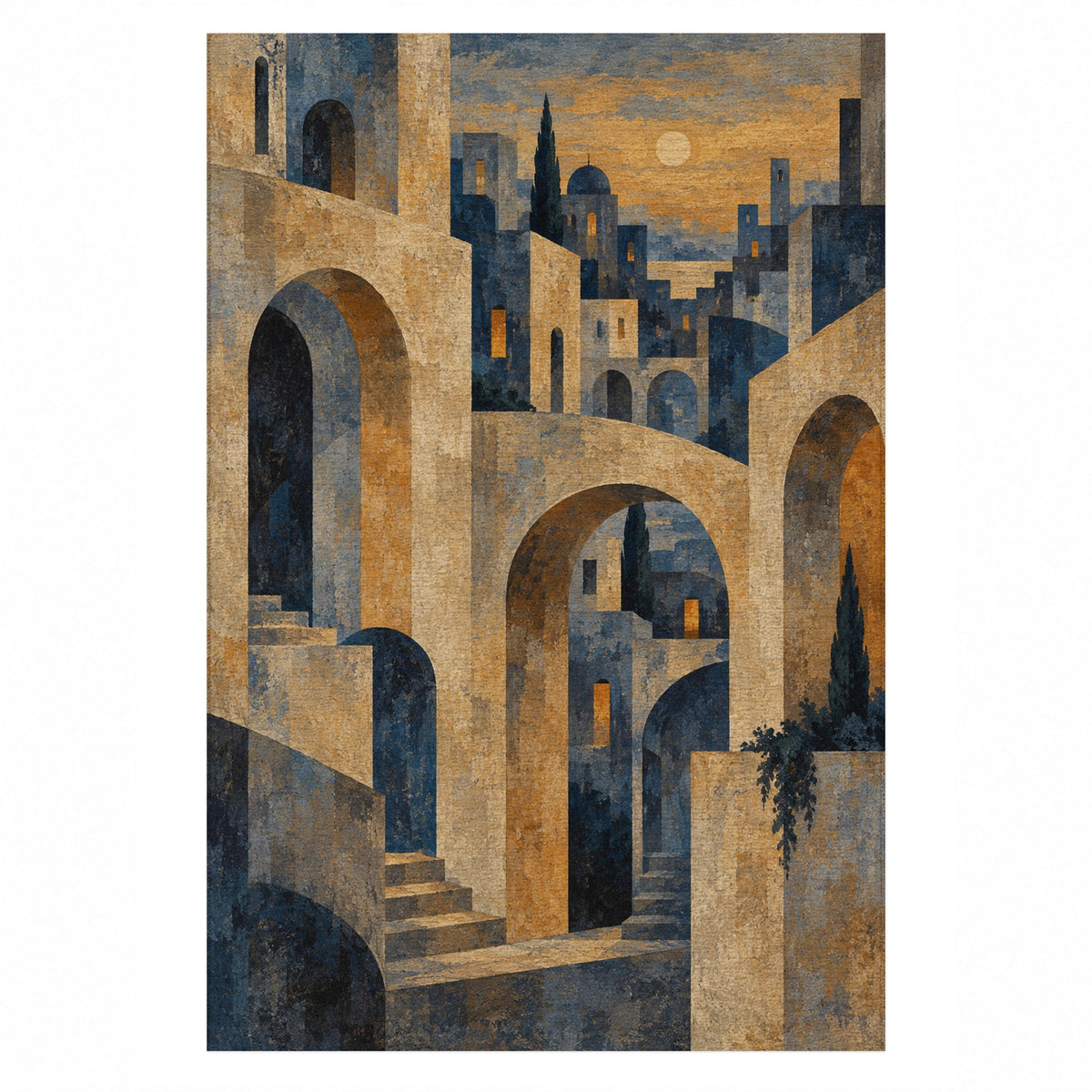 Old Town Arches Modern Washable Rug — top view